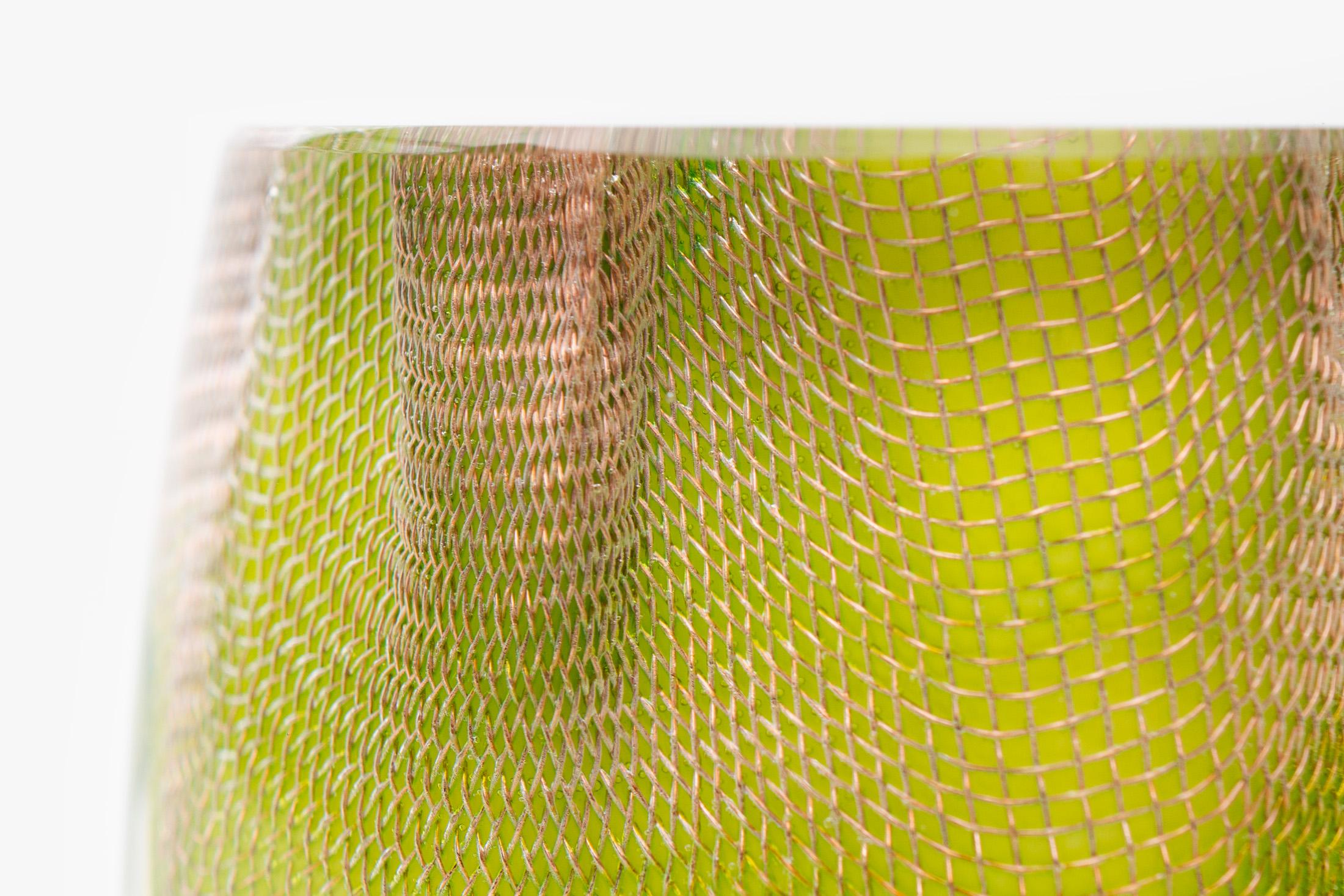 Canadian Glass and Copper Mesh Vase by Omer Arbel for OAO Works, Bright Green For Sale