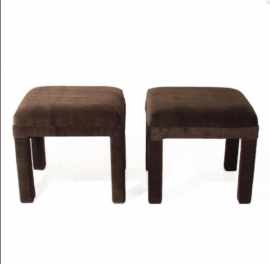 American Minimal Mohair Velvet Cube Stools, Geometric, deep brown, CLEARANCE