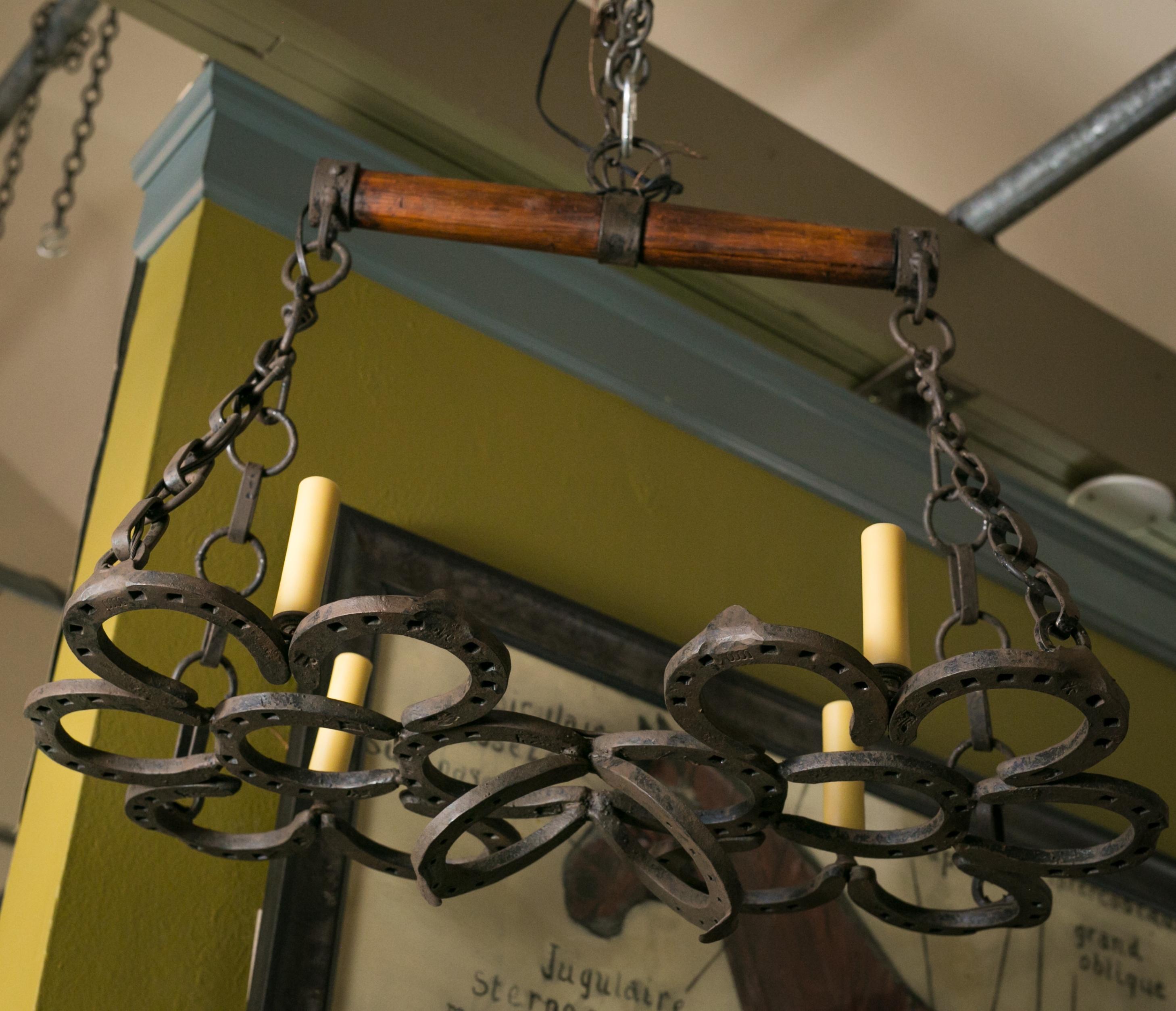 Carved French and Iron and wood Equestrian Chandelier