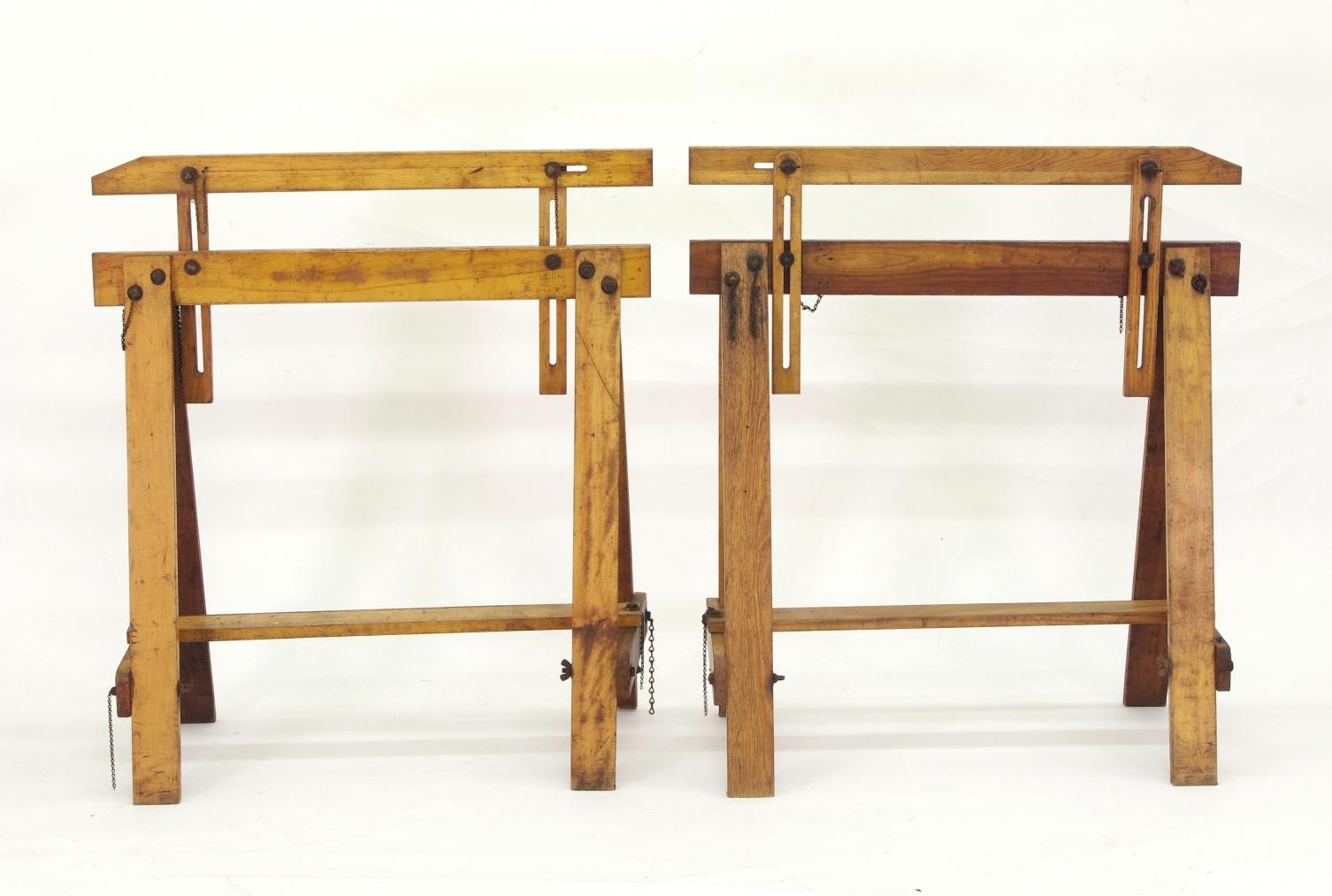 American Pair of Adjustable Sawhorses, circa 1920 For Sale