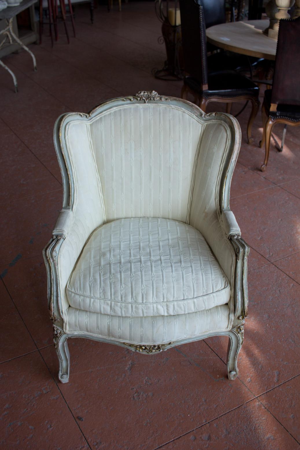 Hand-Carved Antique Louis XV Style Bergère Chair
