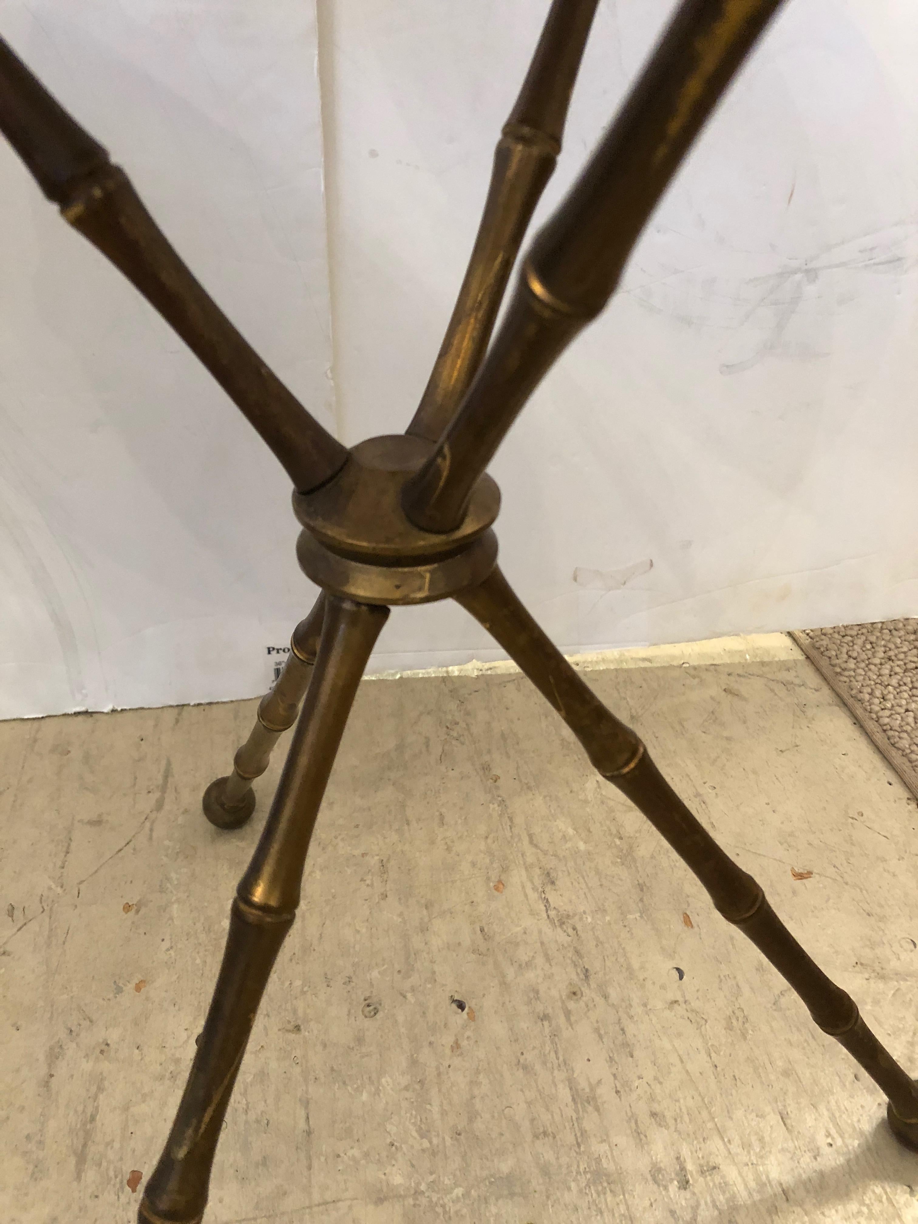 French Superb Pair of Brass Faux Bamboo and Marble Top Side or End Tables
