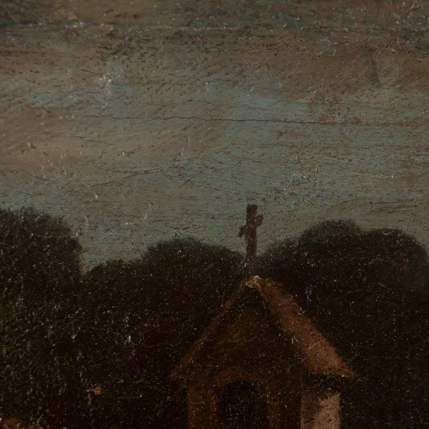 Antique Original Oil on Canvas Landscape with a Monastery In Good Condition In Round Top, TX