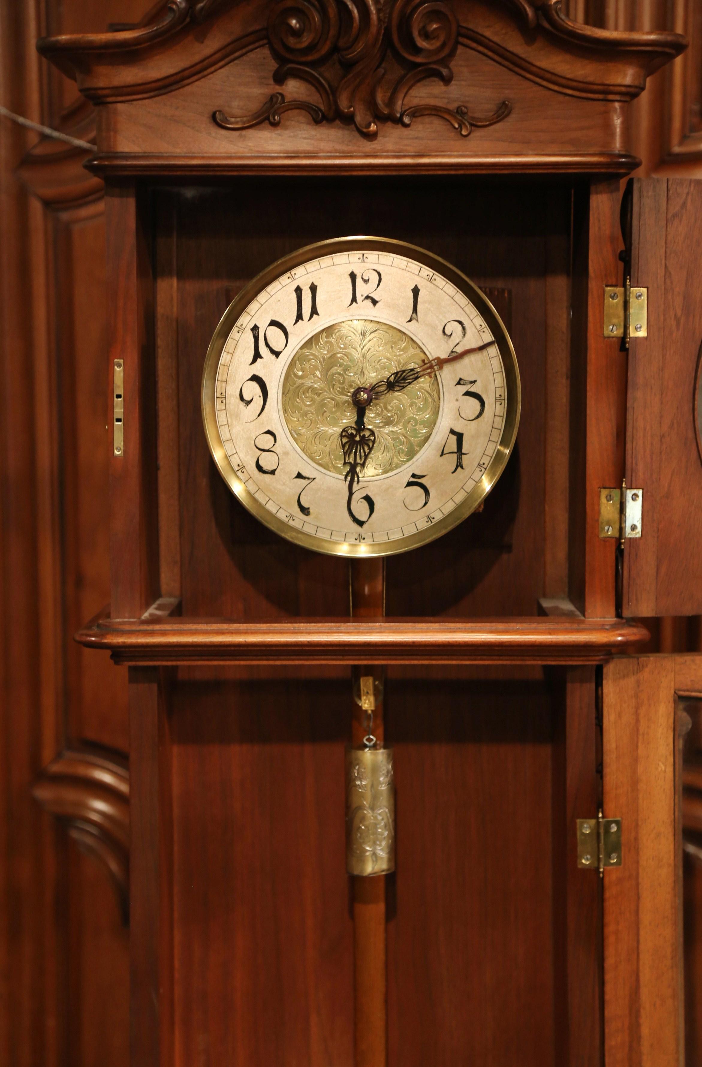 19th Century French Louis XV Carved Walnut Grandfather Clock from Lyon In Excellent Condition In Dallas, TX