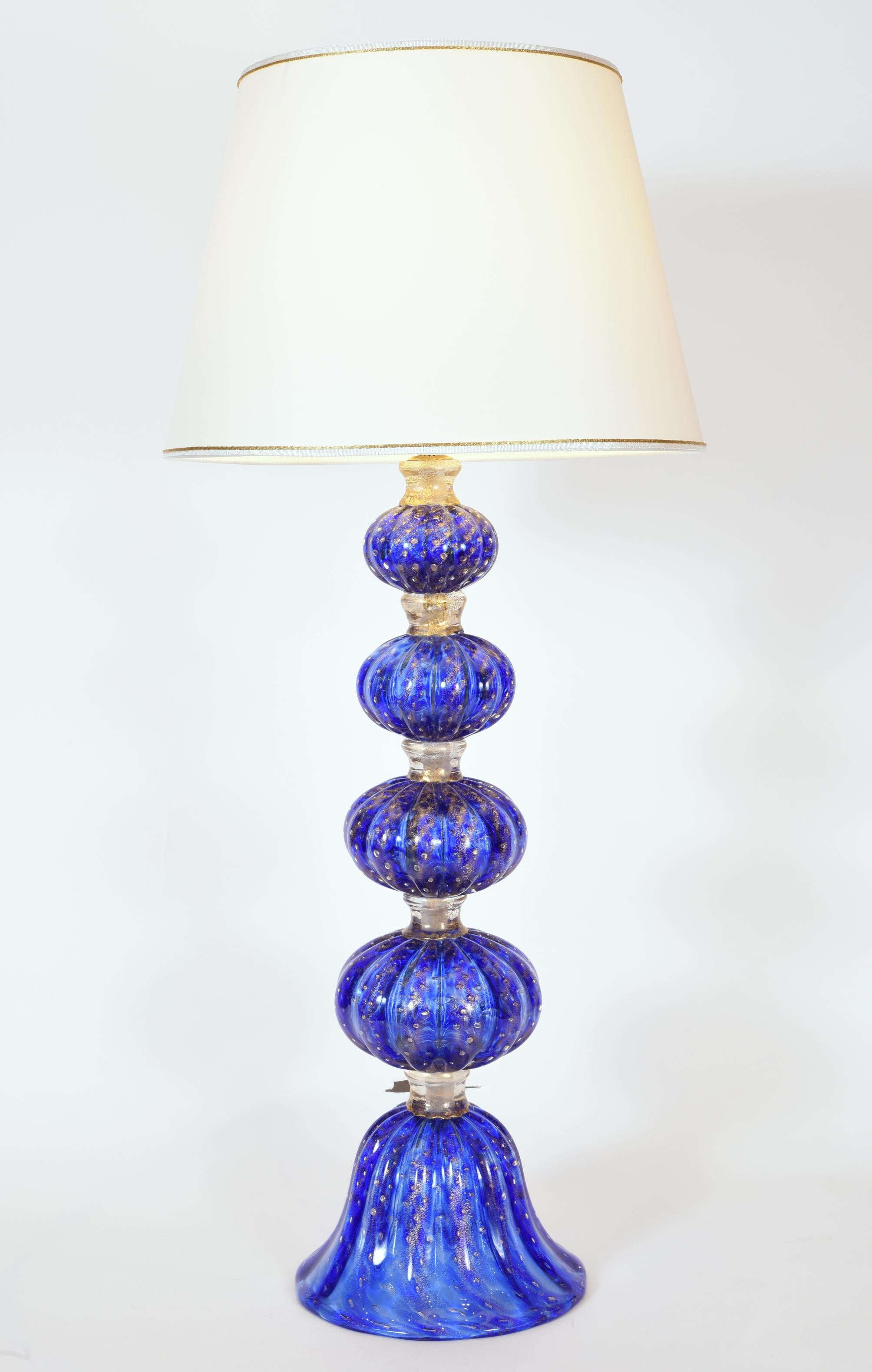 Exquisite Pair of Cobalt Blue with Gold Flecks Table Lamps In Excellent Condition In Tarry Town, NY