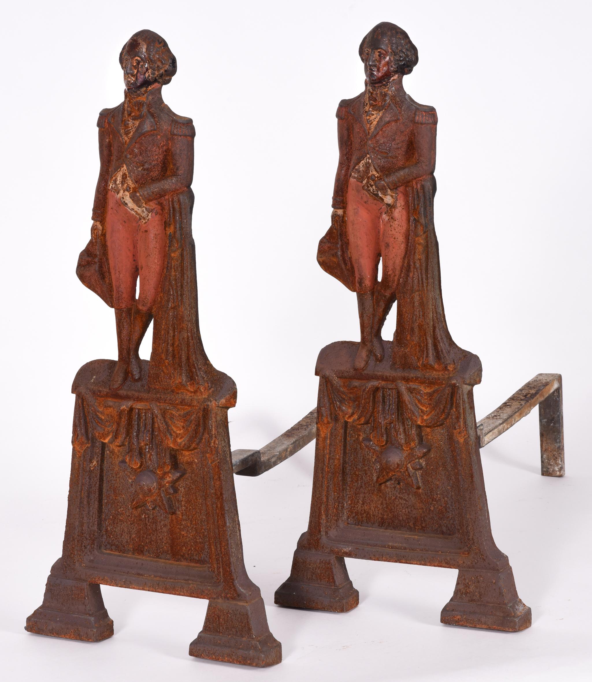 Pair of Mid-20th Century Georges Washington Andirons In Excellent Condition In Tarry Town, NY