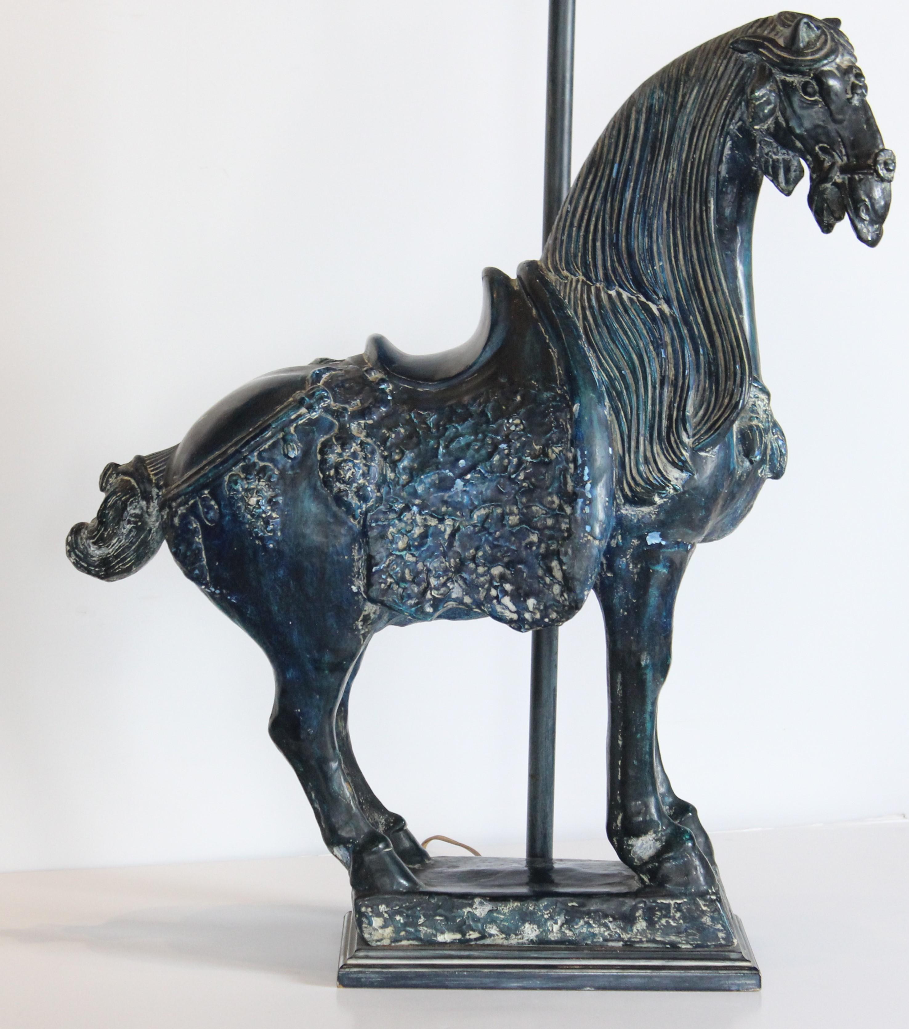 Late 20th Century Blue Horse Lamp