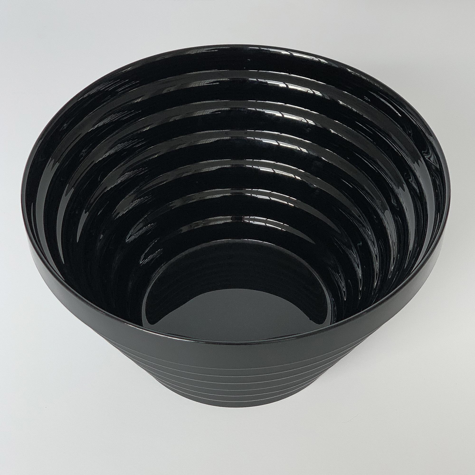Modernist Italian Stepped Black Glass Bowl In Excellent Condition In Chicago, IL