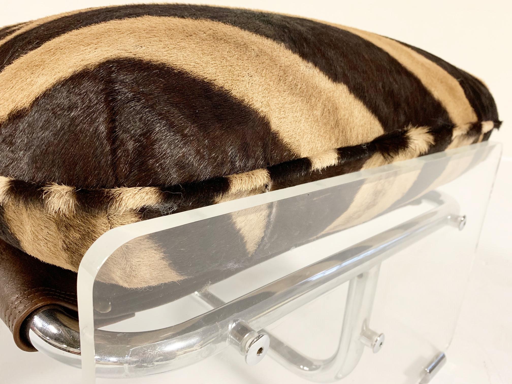 Vintage Pace Collection Argenta Lucite and Chrome Ottoman with Custom Zebra Hide 1