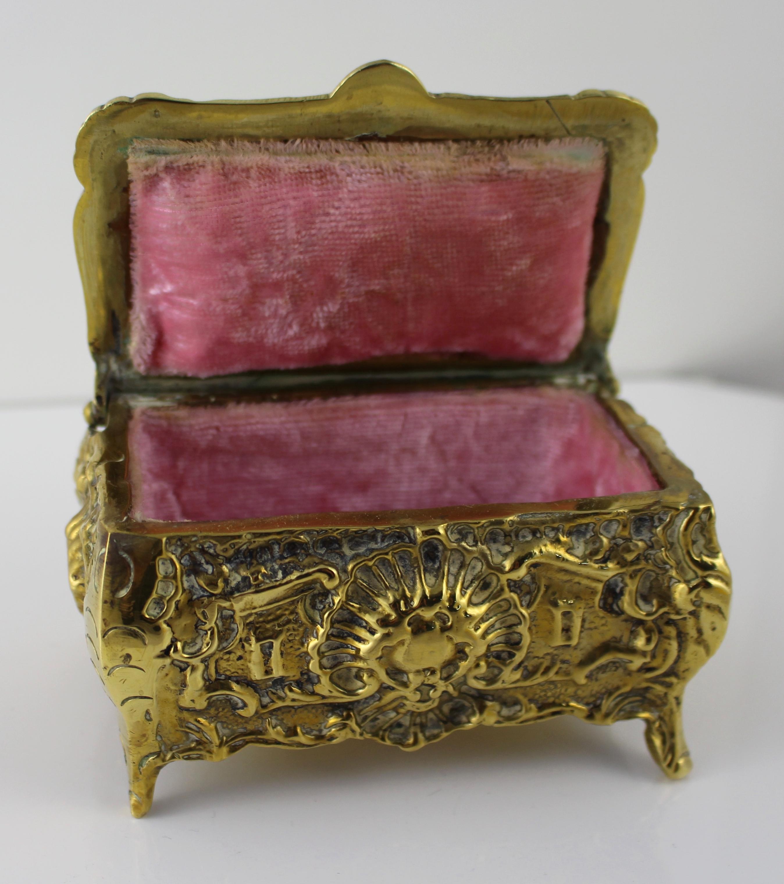 Ornate Heavy Brass Victorian Casket with Velvet Lined Interior 1