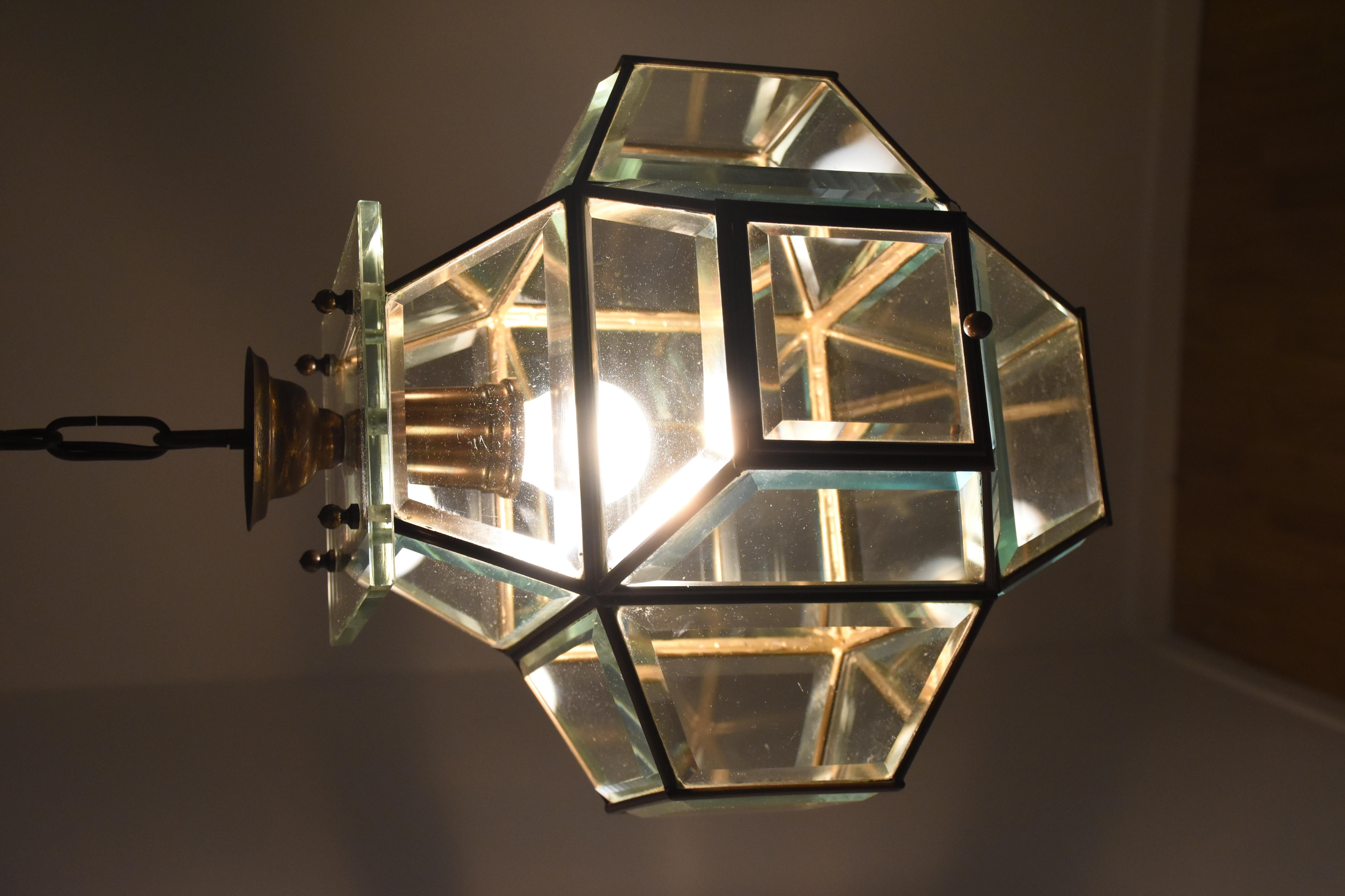 1950s Glass and Brass Lantern Attributed to Fontana Arte, Italy Lighting In Good Condition In Roma, IT