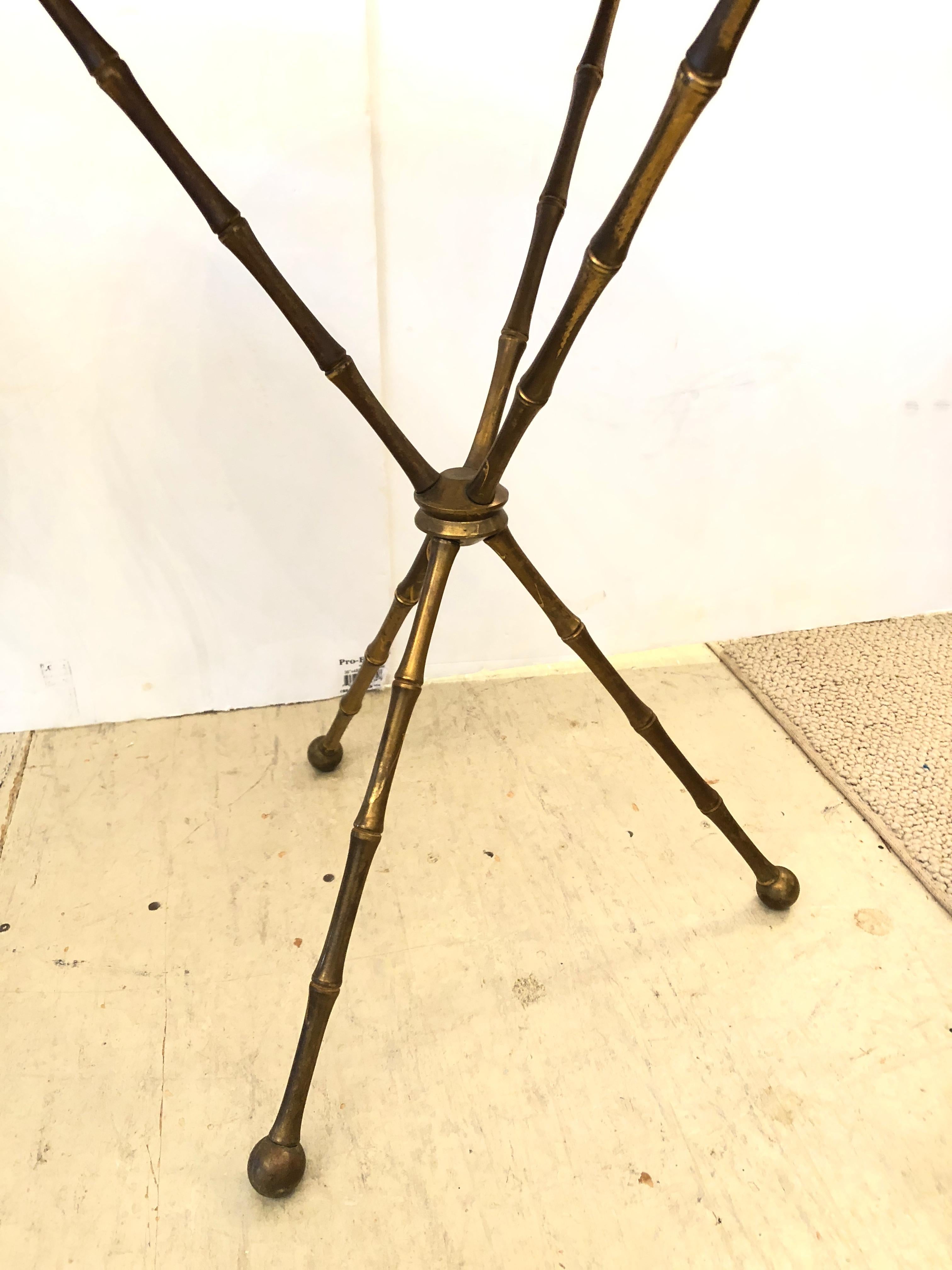 Superb Pair of Brass Faux Bamboo and Marble Top Side or End Tables In Good Condition In Hopewell, NJ
