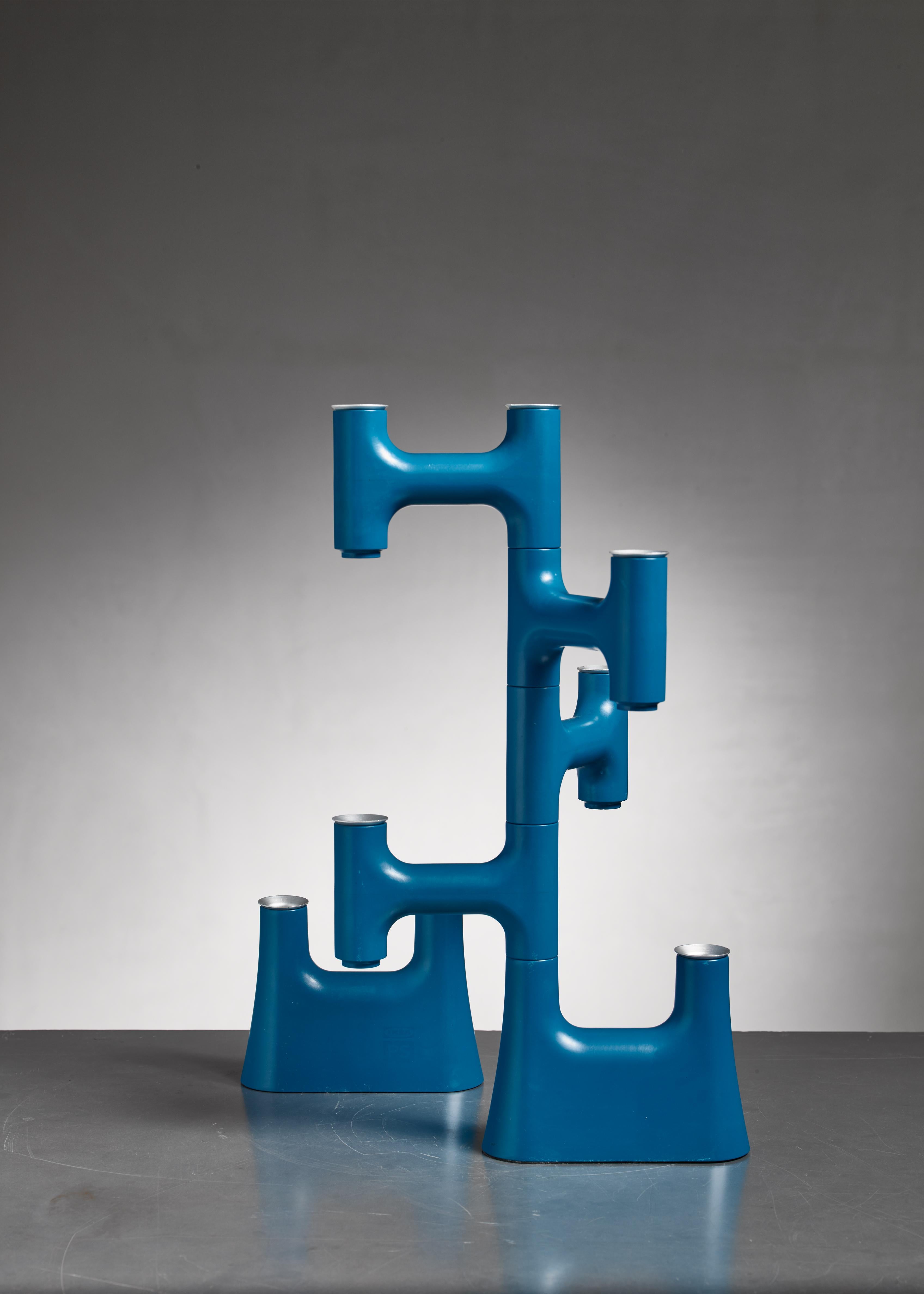 Pair of Blue Modular Candleholders, 1960s In Good Condition In Maastricht, NL