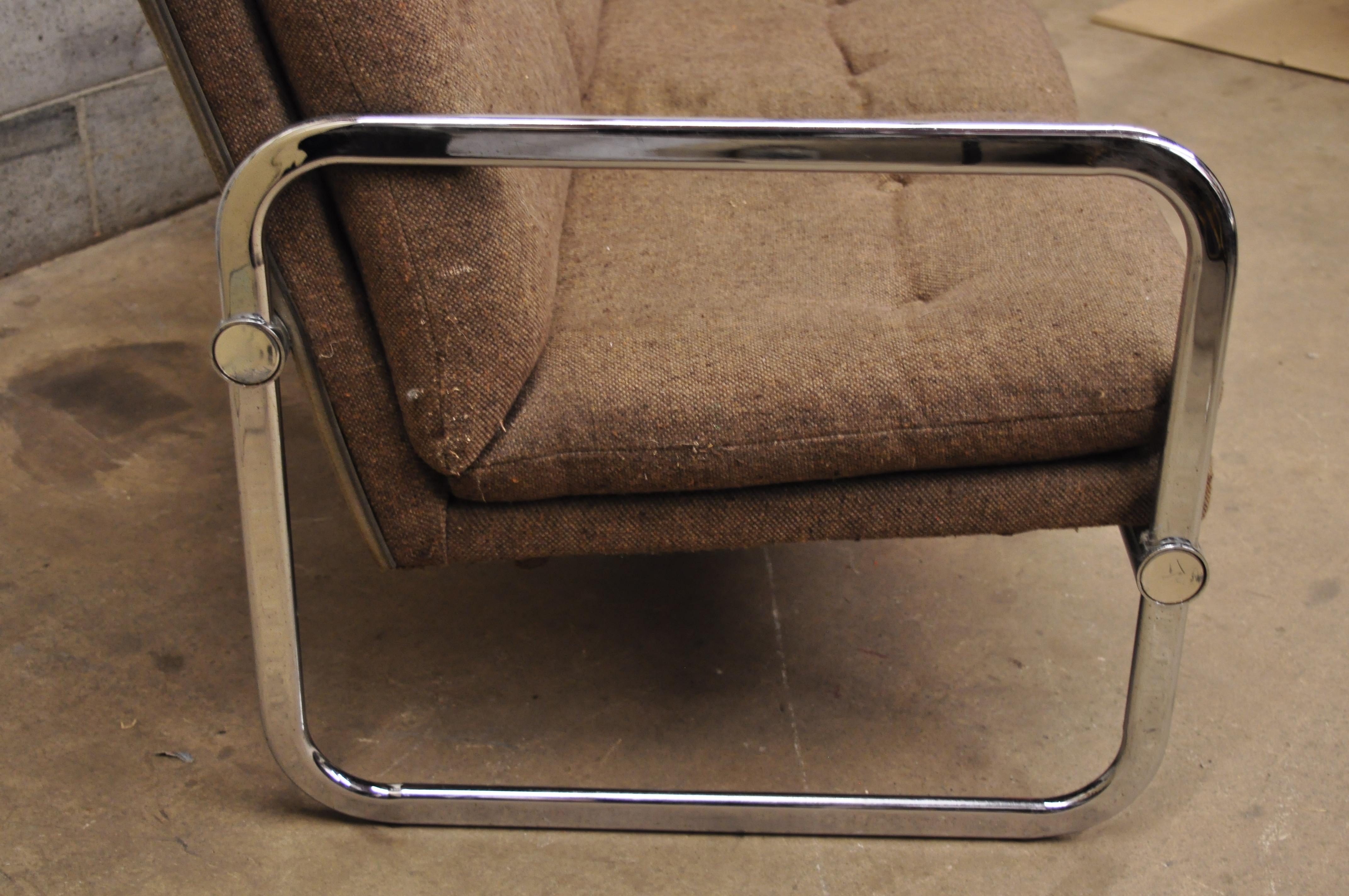 Mid-Century Modern Chrome Frame Milo Baughman Style Sofa by United Chair In Good Condition In Philadelphia, PA