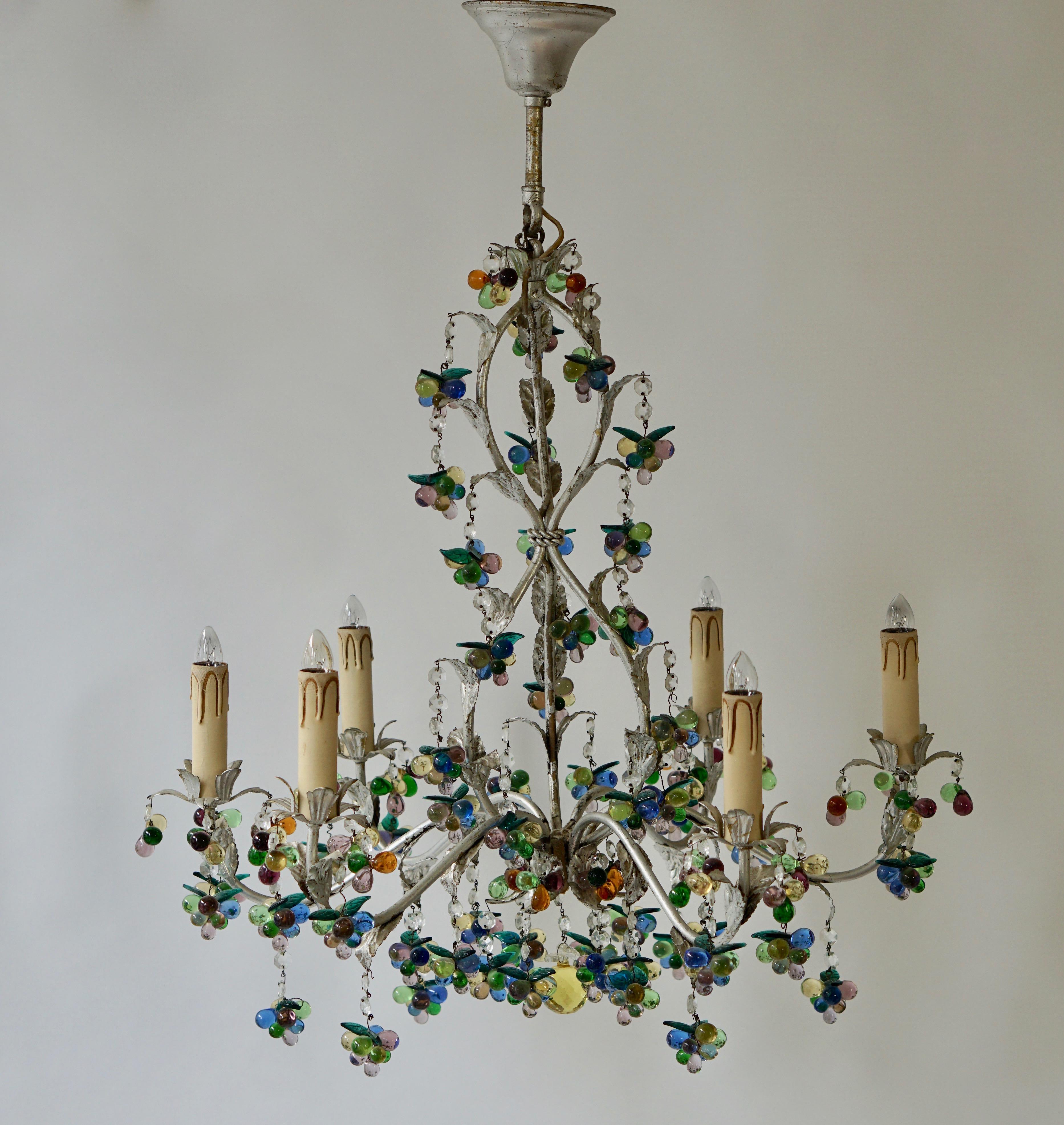 Large Six Branch Chandelier Hung with Amethyst Grapes In Good Condition In Antwerp, BE