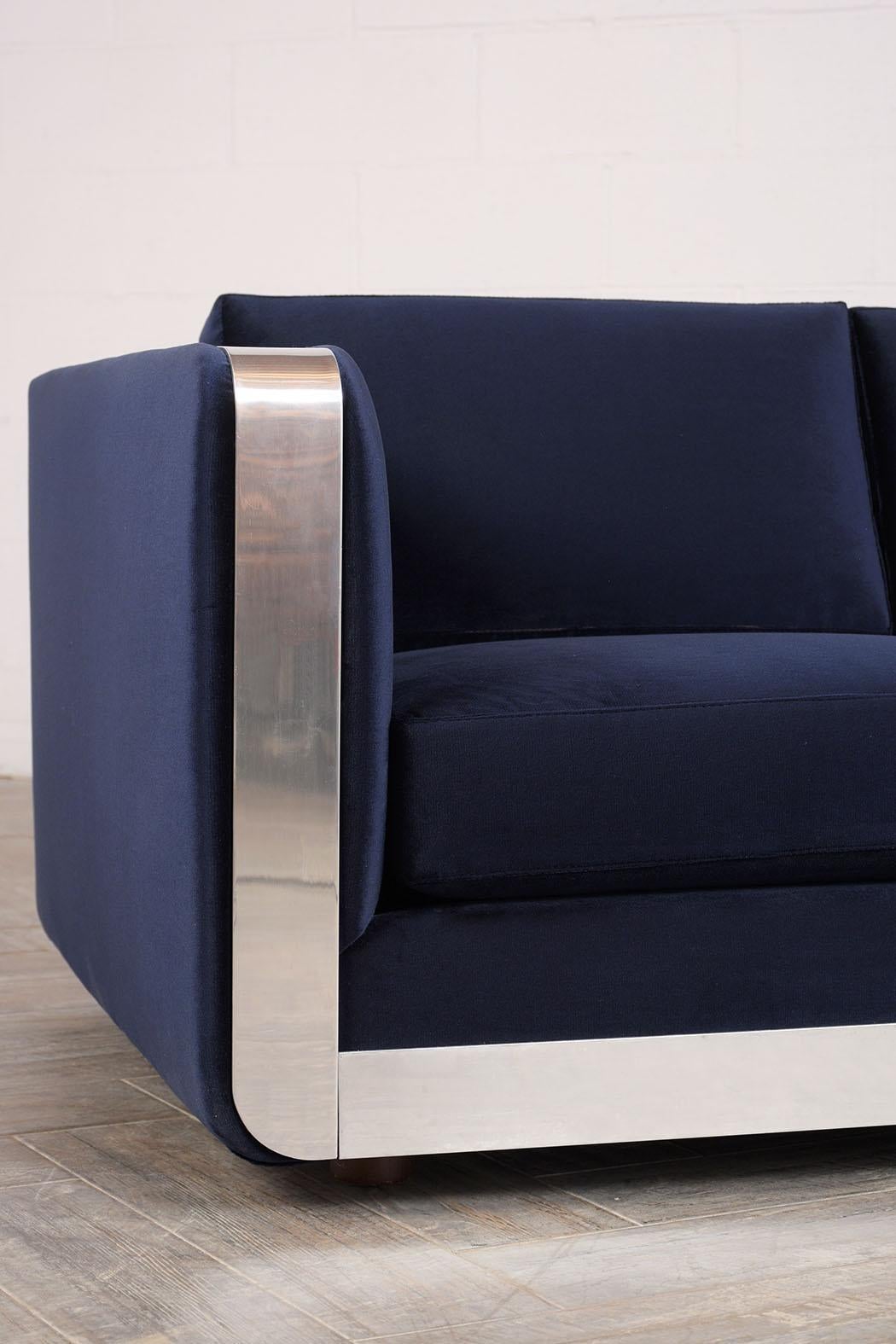 Milo Baughman Style Velvet Sofa In Good Condition In Los Angeles, CA