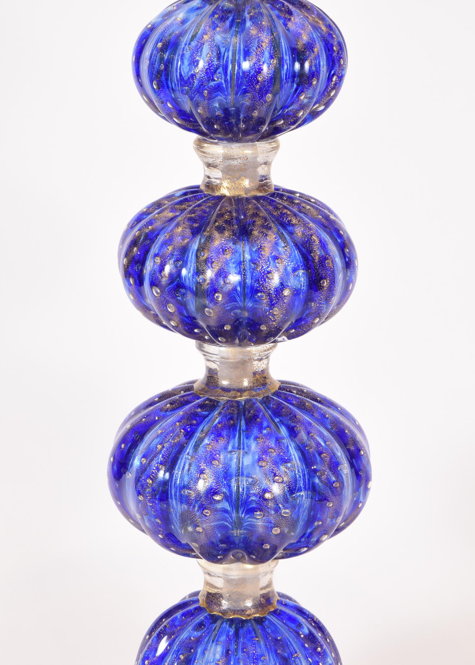 Late 20th Century Exquisite Pair of Cobalt Blue with Gold Flecks Table Lamps