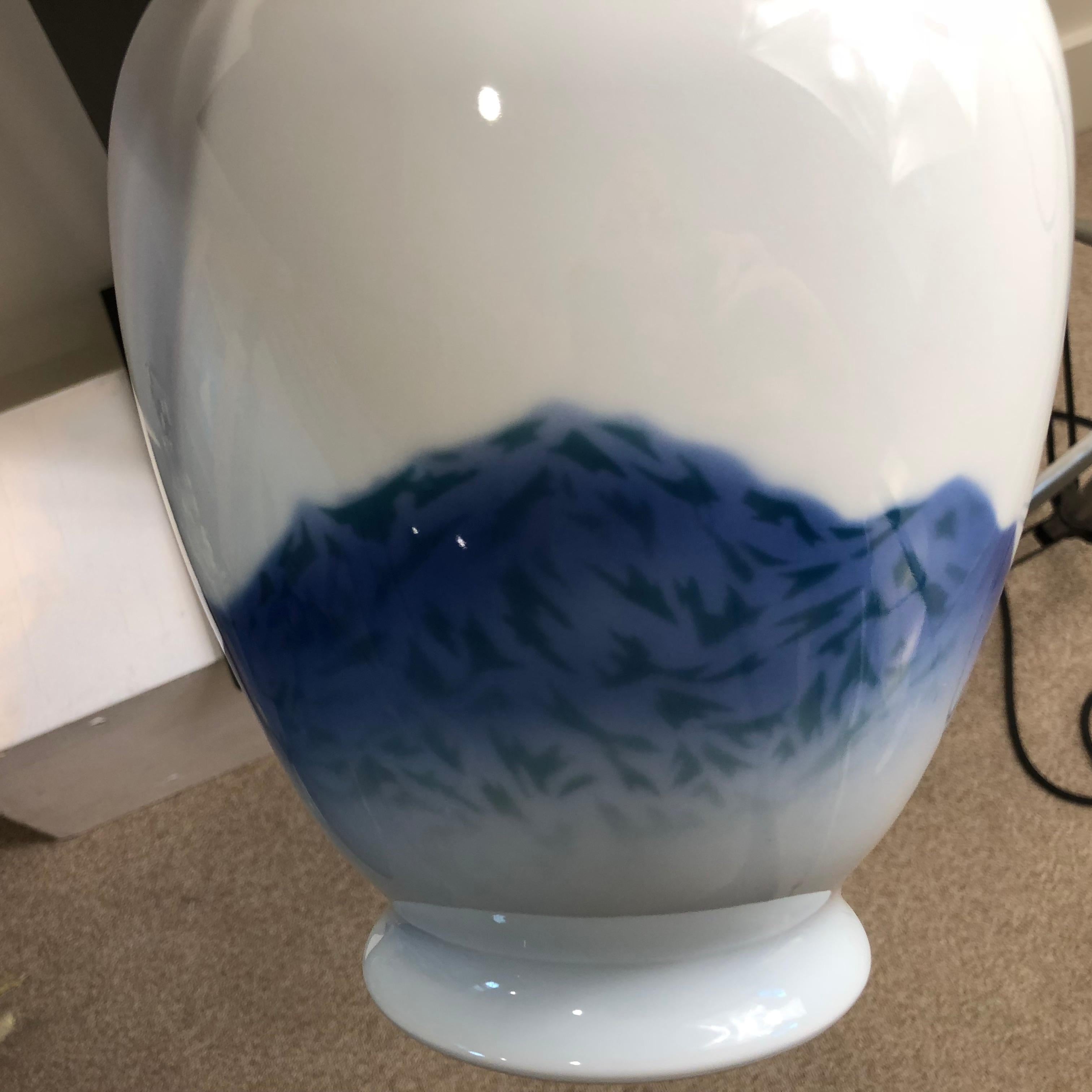 20th Century Japanese Fine Old Soft Blue Mountains Porcelain Vase, Mint, Signed and Boxed
