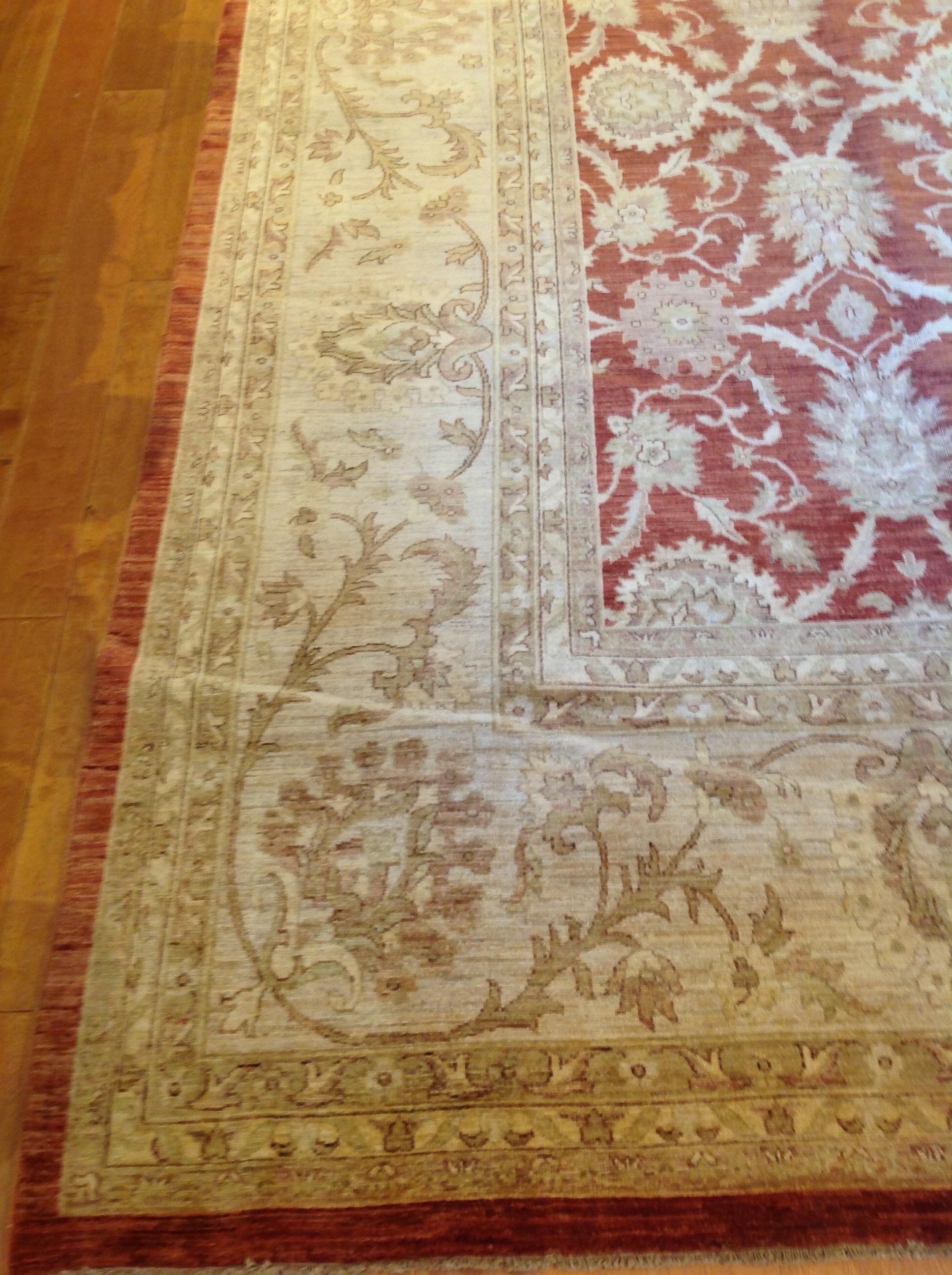 Wool Traditional Pakistani Red Oblong Area Rug For Sale