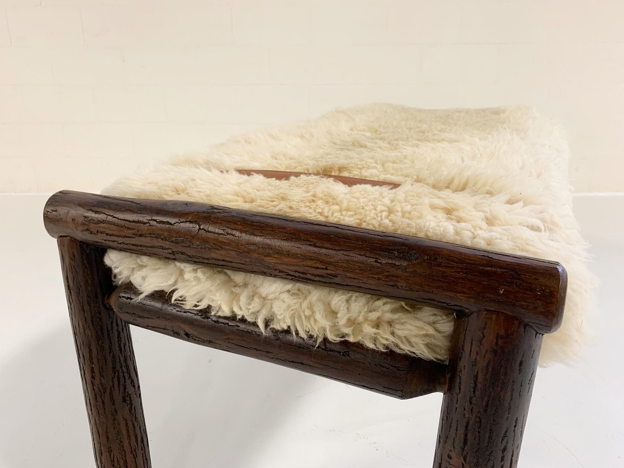 Contemporary Forsyth x Old Hickory Butte Bench with Custom California Sheepskin Cushion