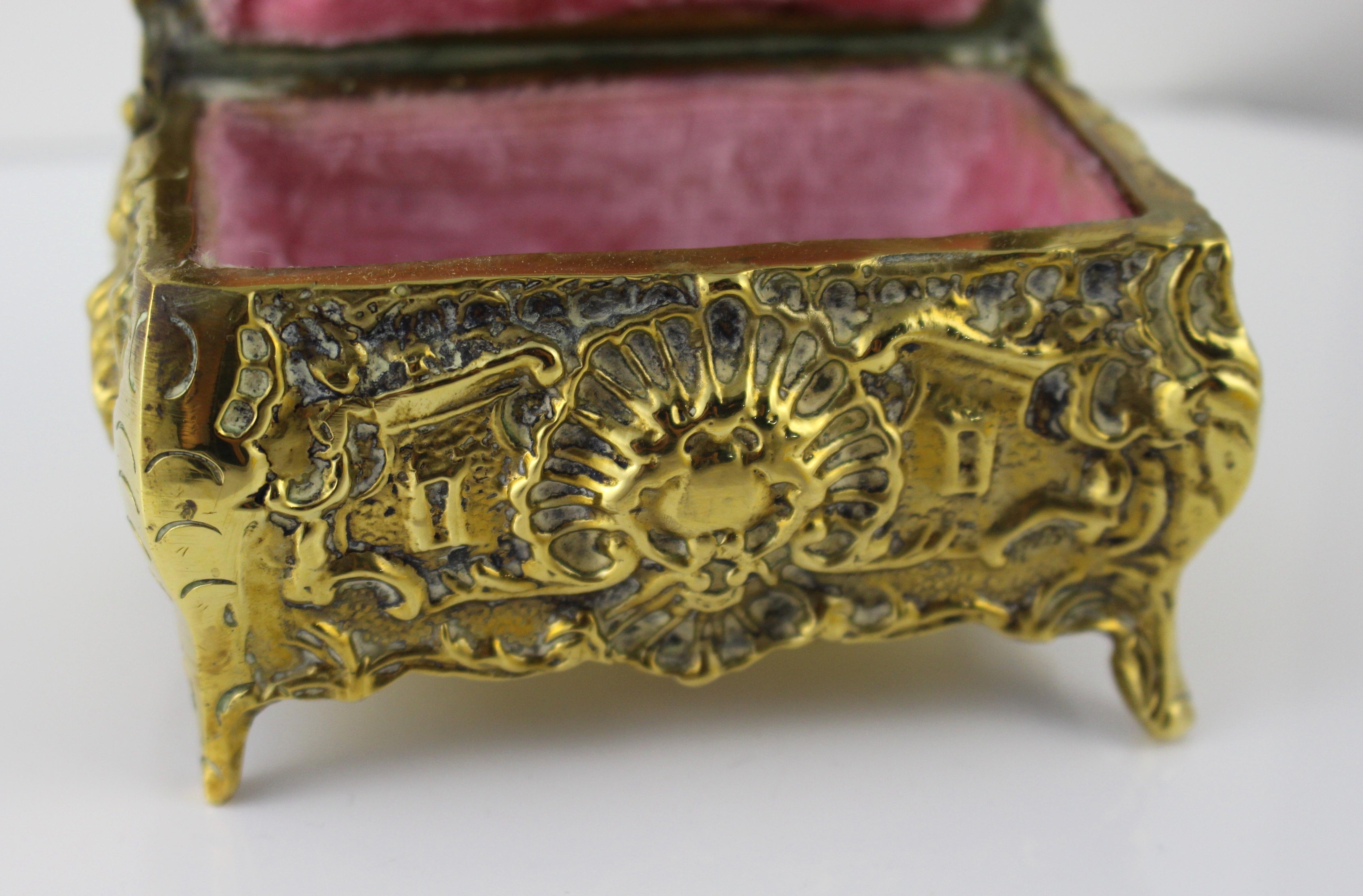 Ornate Heavy Brass Victorian Casket with Velvet Lined Interior 2
