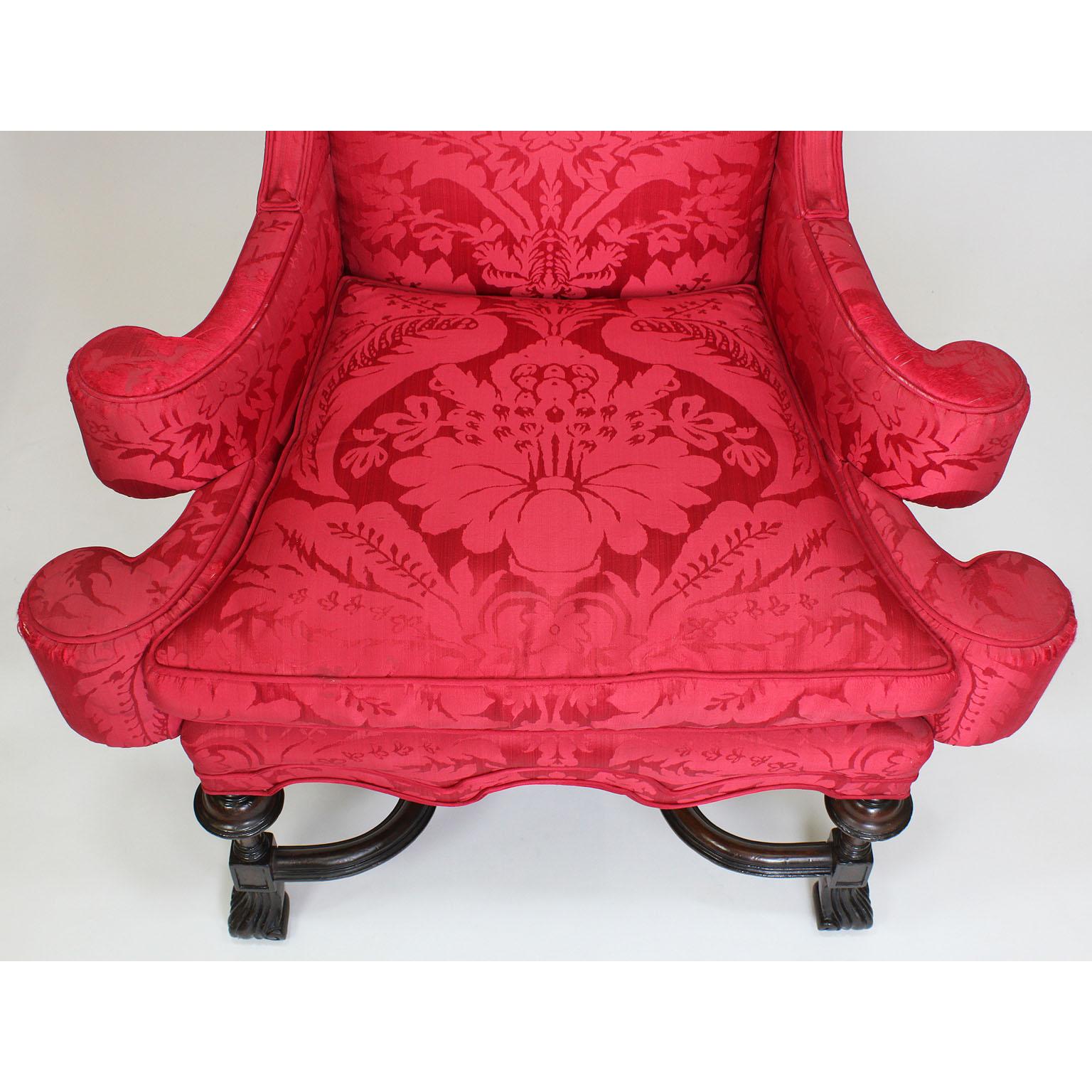 Silk Rare Pair of English 19th Century William & Mary Style Mahogany Throne Armchairs For Sale