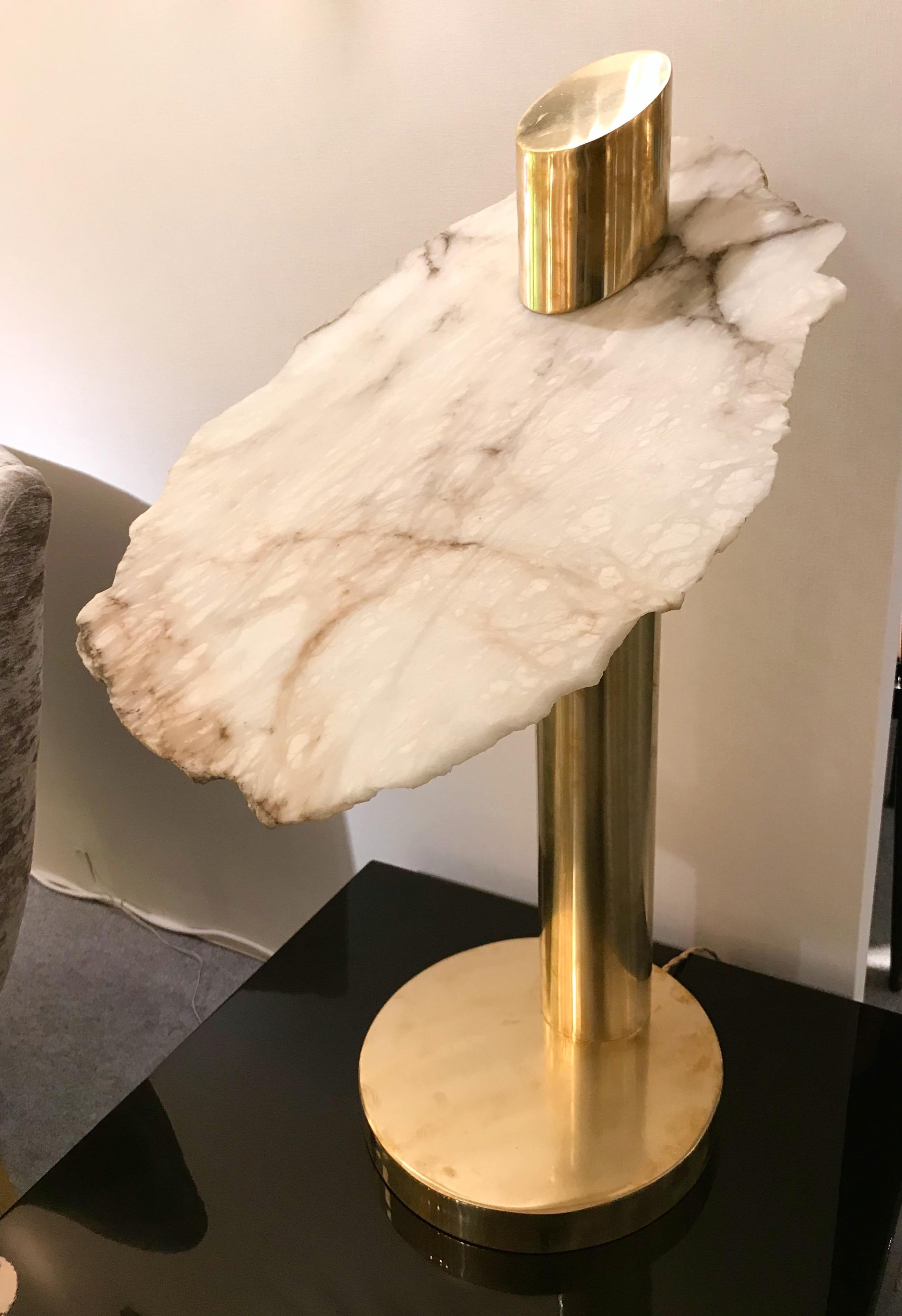 Contemporary Pair of Brass Alabaster Totem Lamps, Italy 2