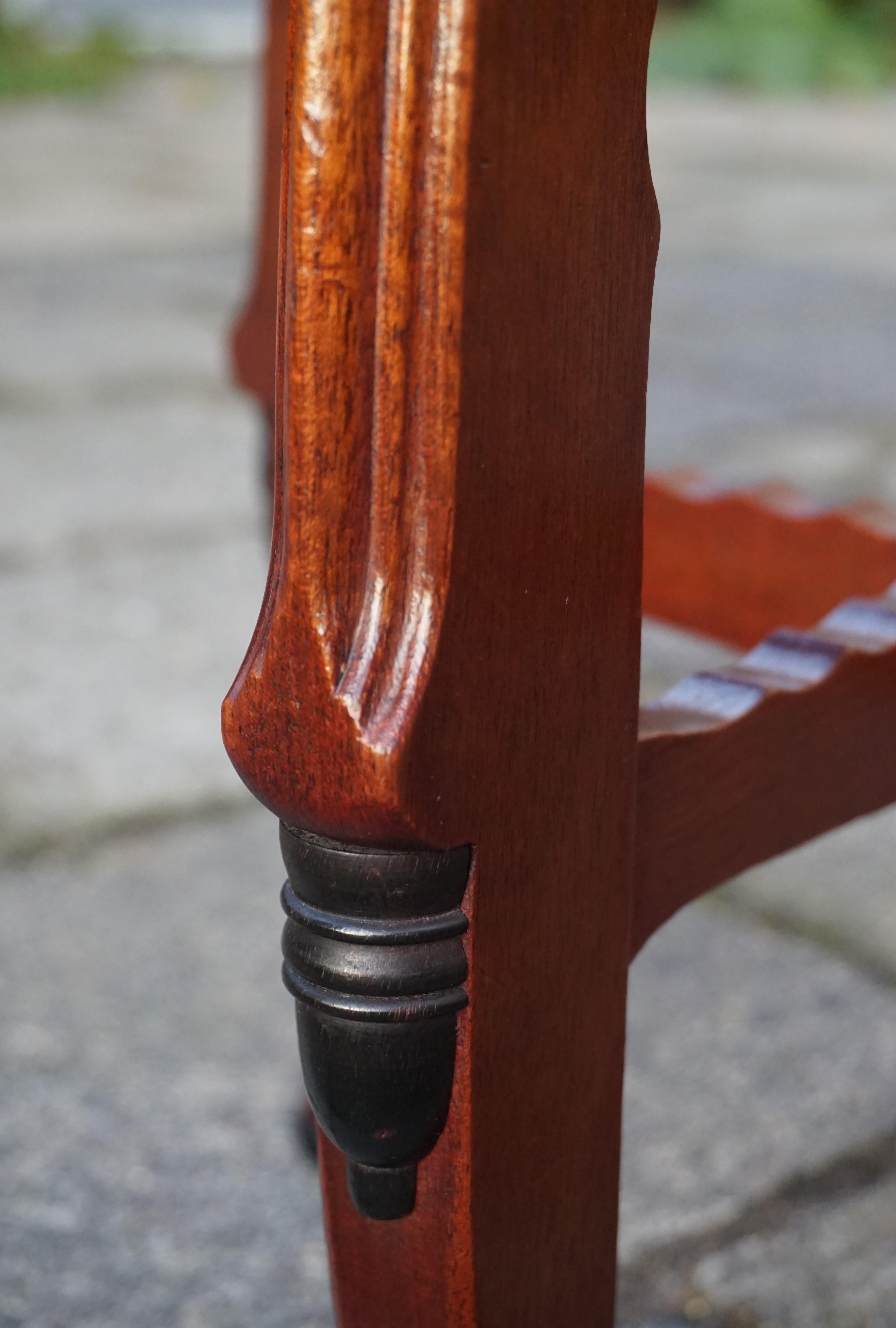 Hand-Carved Dutch Arts & Crafts Wine Table / Pedestal Stand Max Coini Style w. Marble Top For Sale