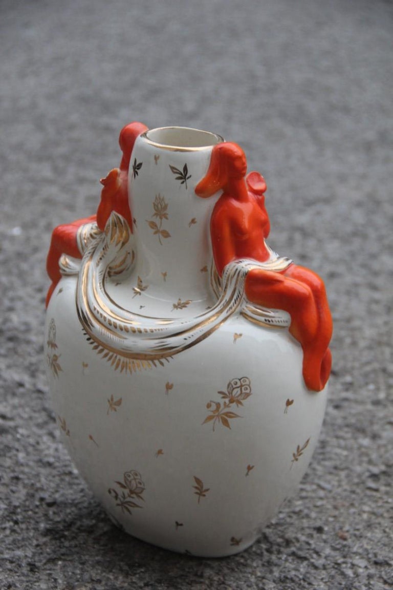 Italian Mid-Century Modern Vase Ceramic Red Gold Color, 1950s For Sale 2