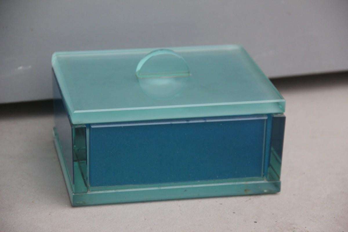 Late 20th Century Rectangular Box Blue Italy Design Glass Ettore Sottsass Attributed Fontana Arte