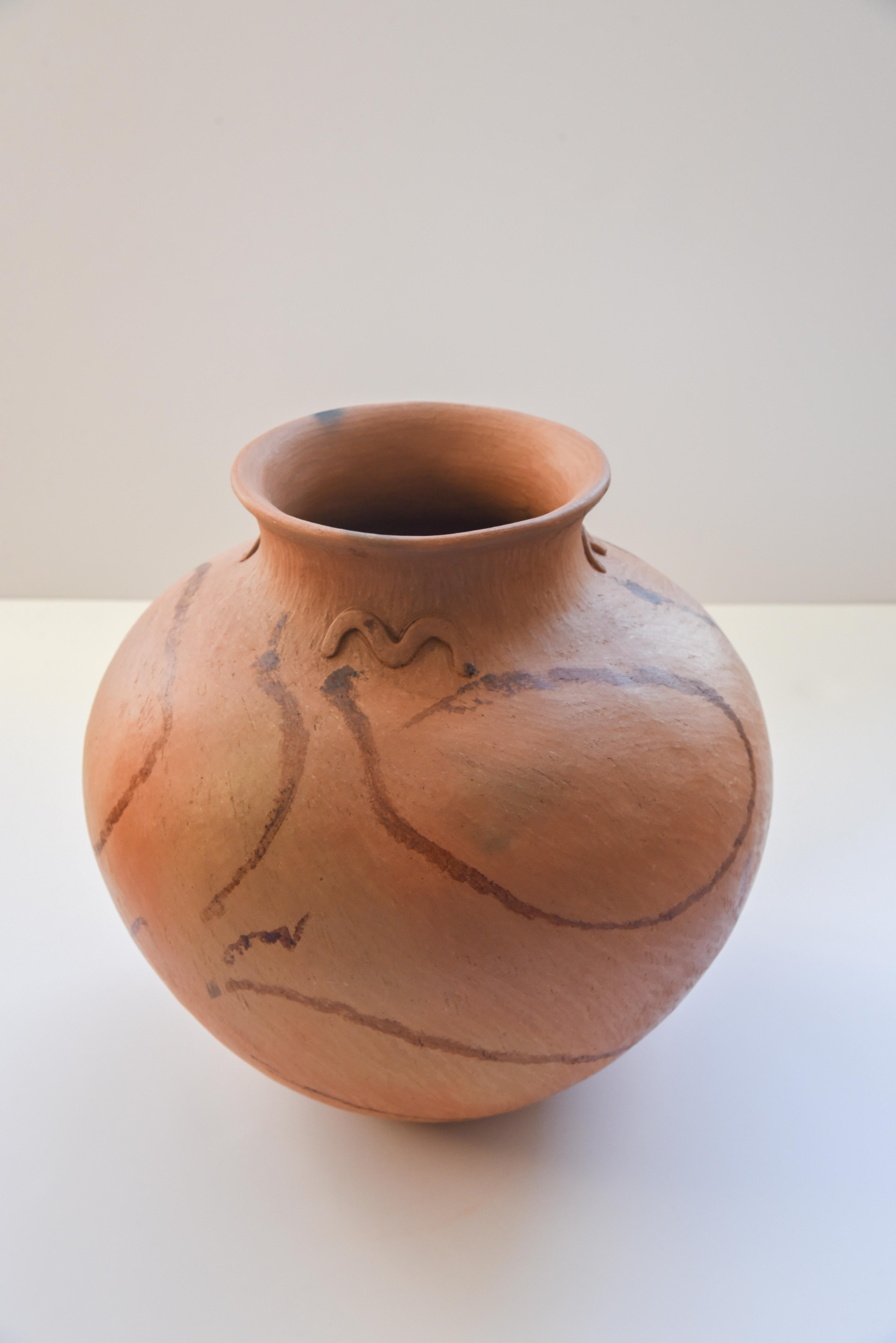 Hand-Crafted Mexican Rustic Vase Folk Art Handmade Ceramic Vessel Terracotta Oaxaca Clay For Sale