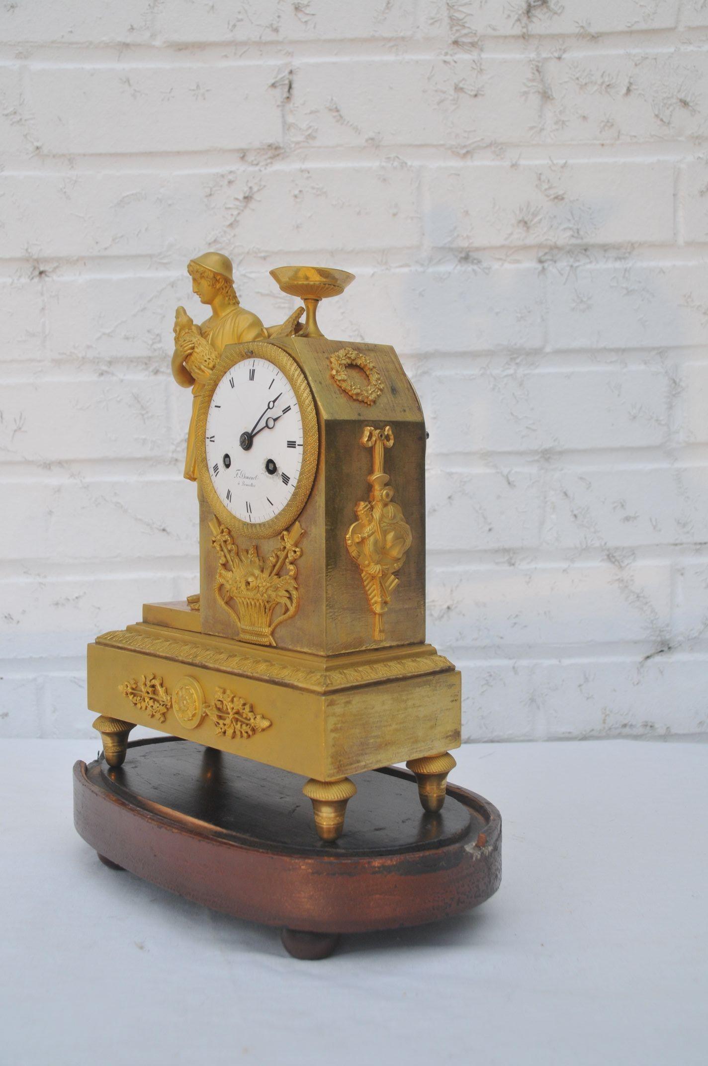 Bronze French Empire Period Ormolu Mantel Clock For Sale
