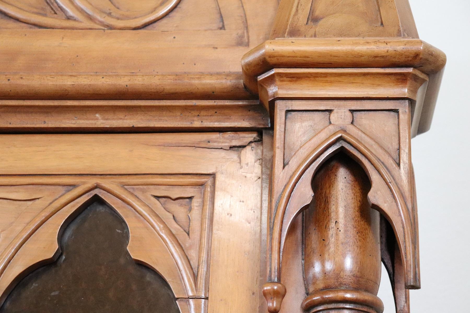 19th Century French Gothic Style Walnut Carved Bookcase or Sideboard 2