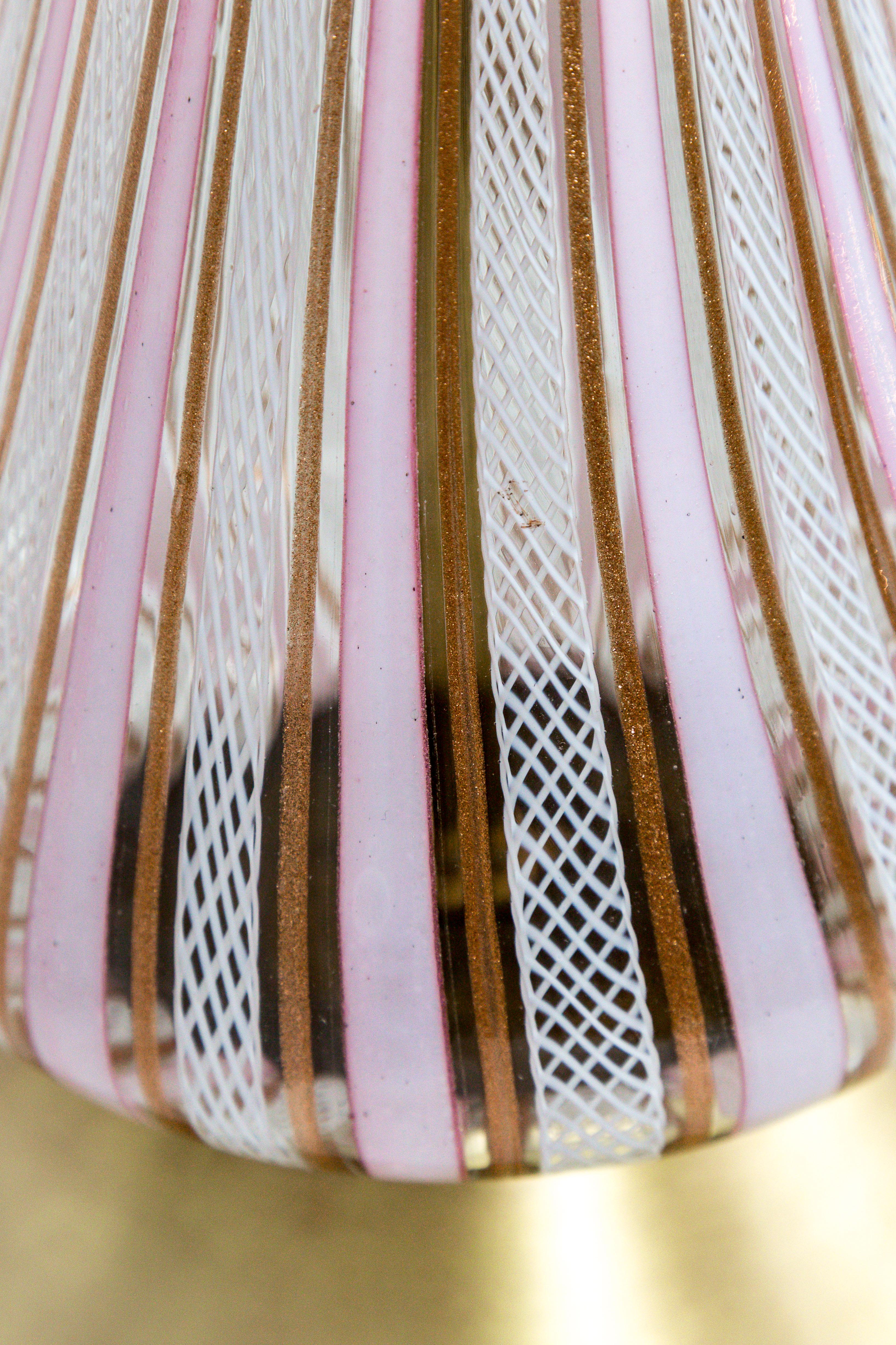 20th Century Pink Filigrana Aventurine Glass Murano Lamp