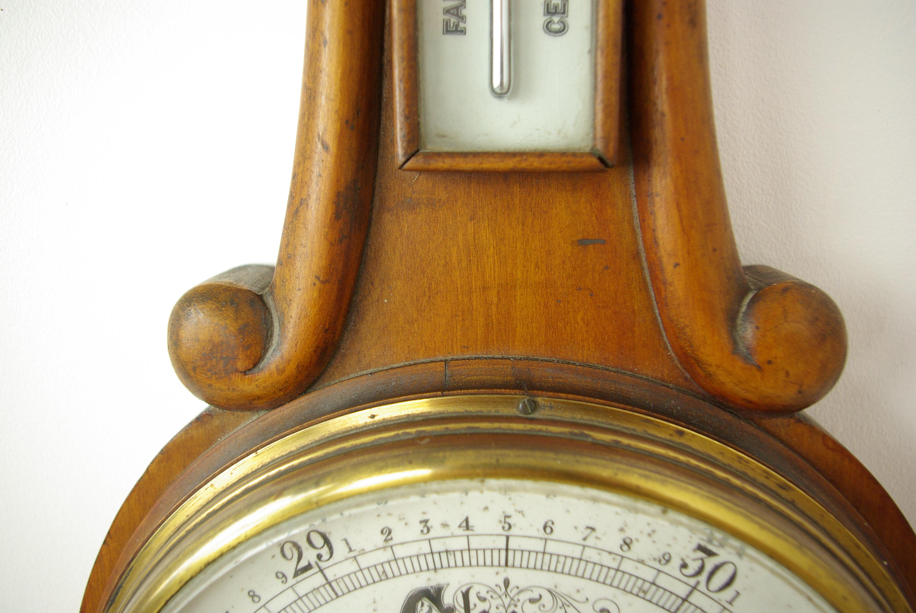 Late 19th Century Antique Barometer, Aneroid Barometer, Decorative Barometer, Carved Walnut, B1282