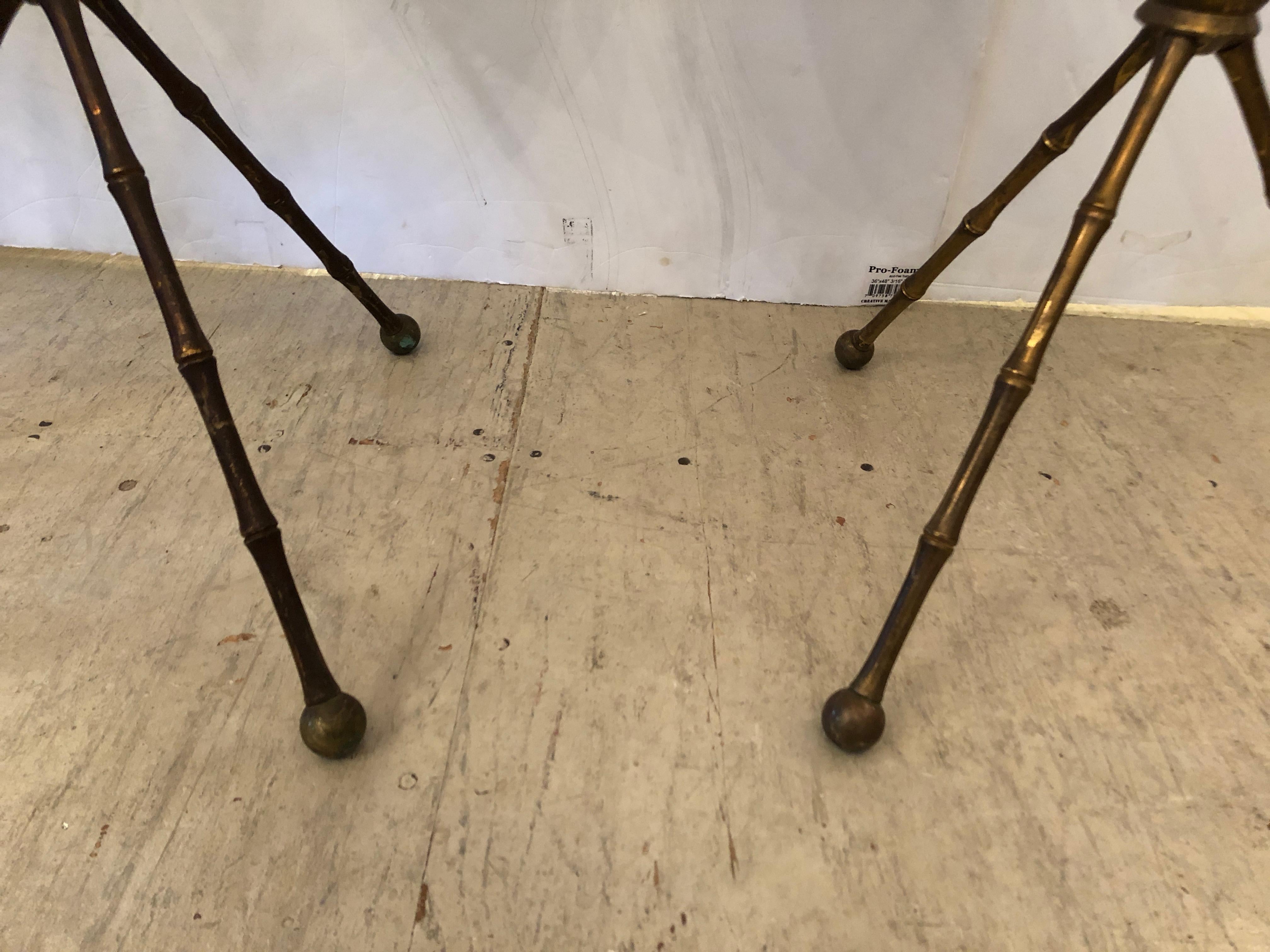 Mid-20th Century Superb Pair of Brass Faux Bamboo and Marble Top Side or End Tables