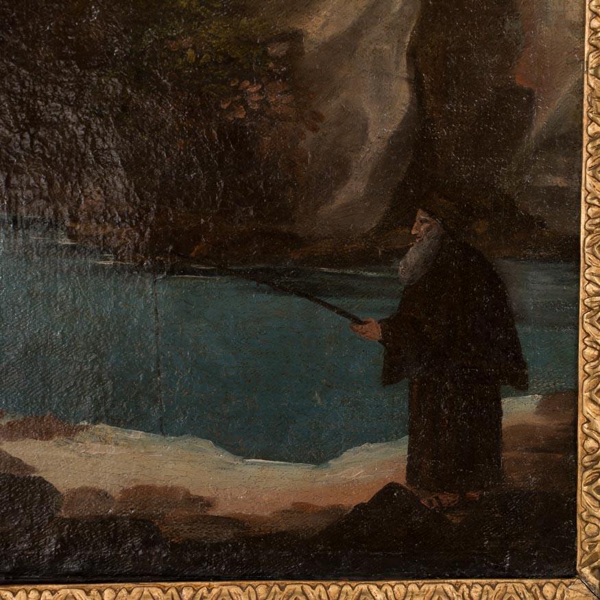 Antique Original Oil on Canvas Landscape with a Monastery 1