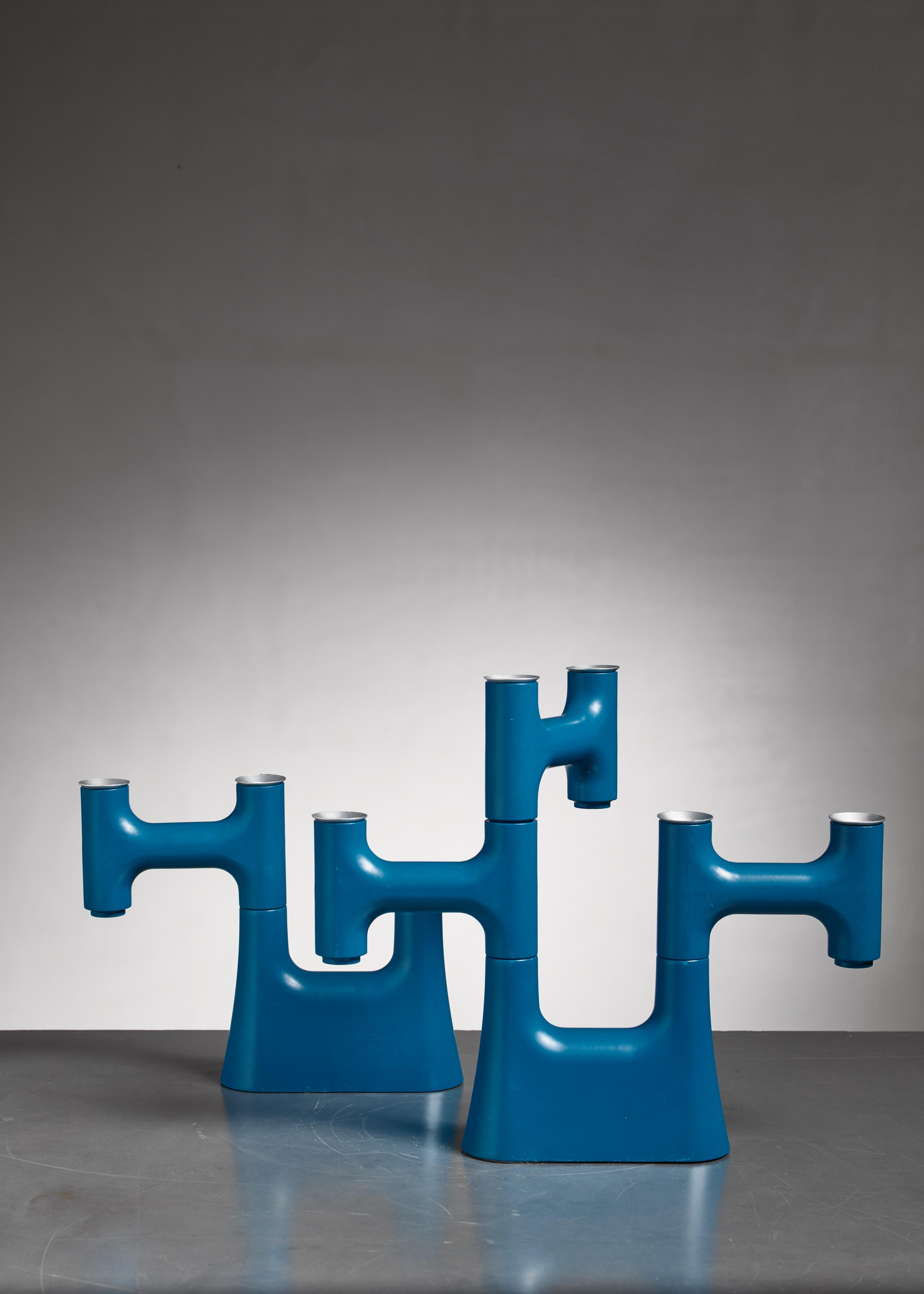 Mid-20th Century Pair of Blue Modular Candleholders, 1960s