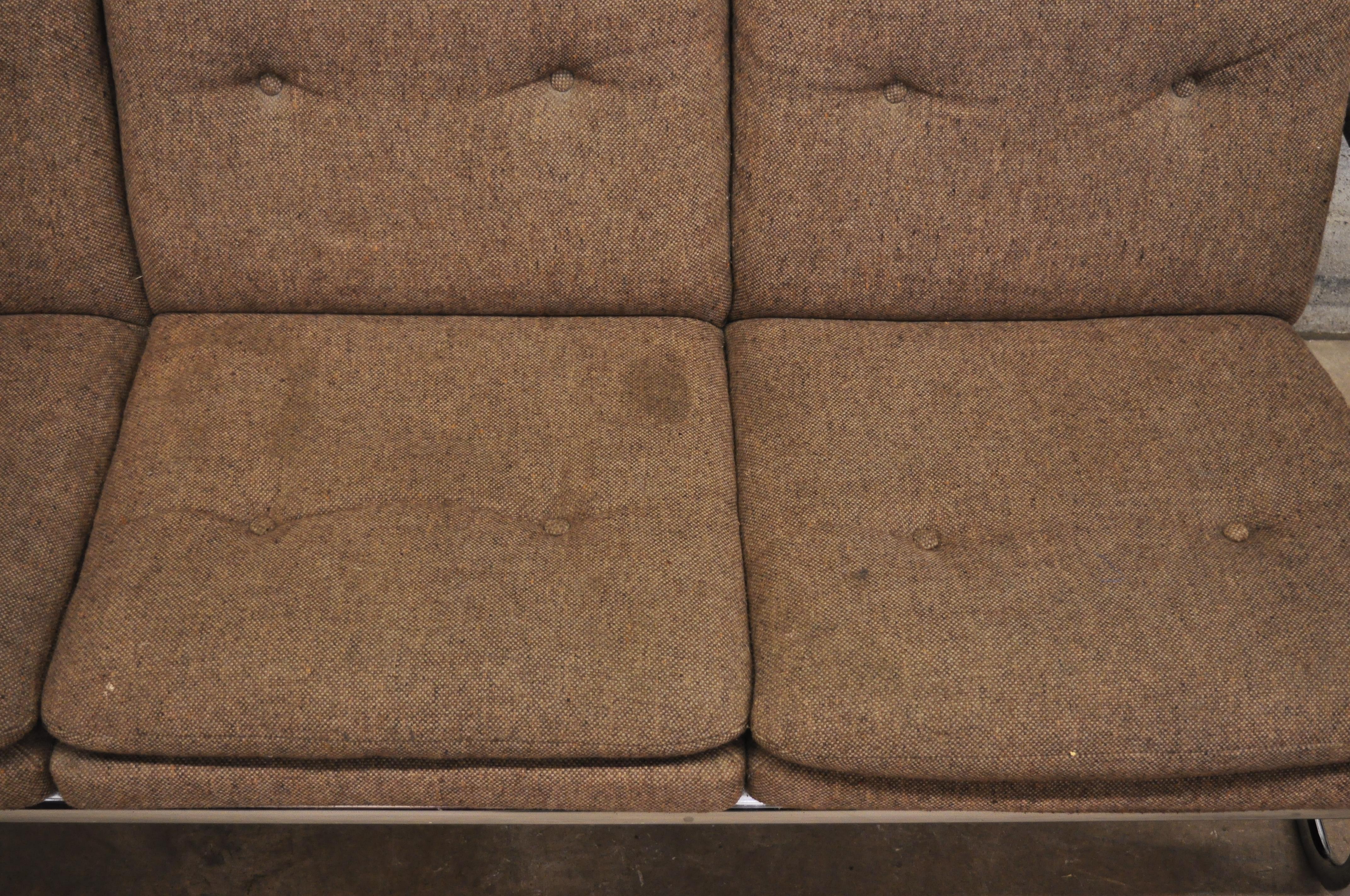 20th Century Mid-Century Modern Chrome Frame Milo Baughman Style Sofa by United Chair