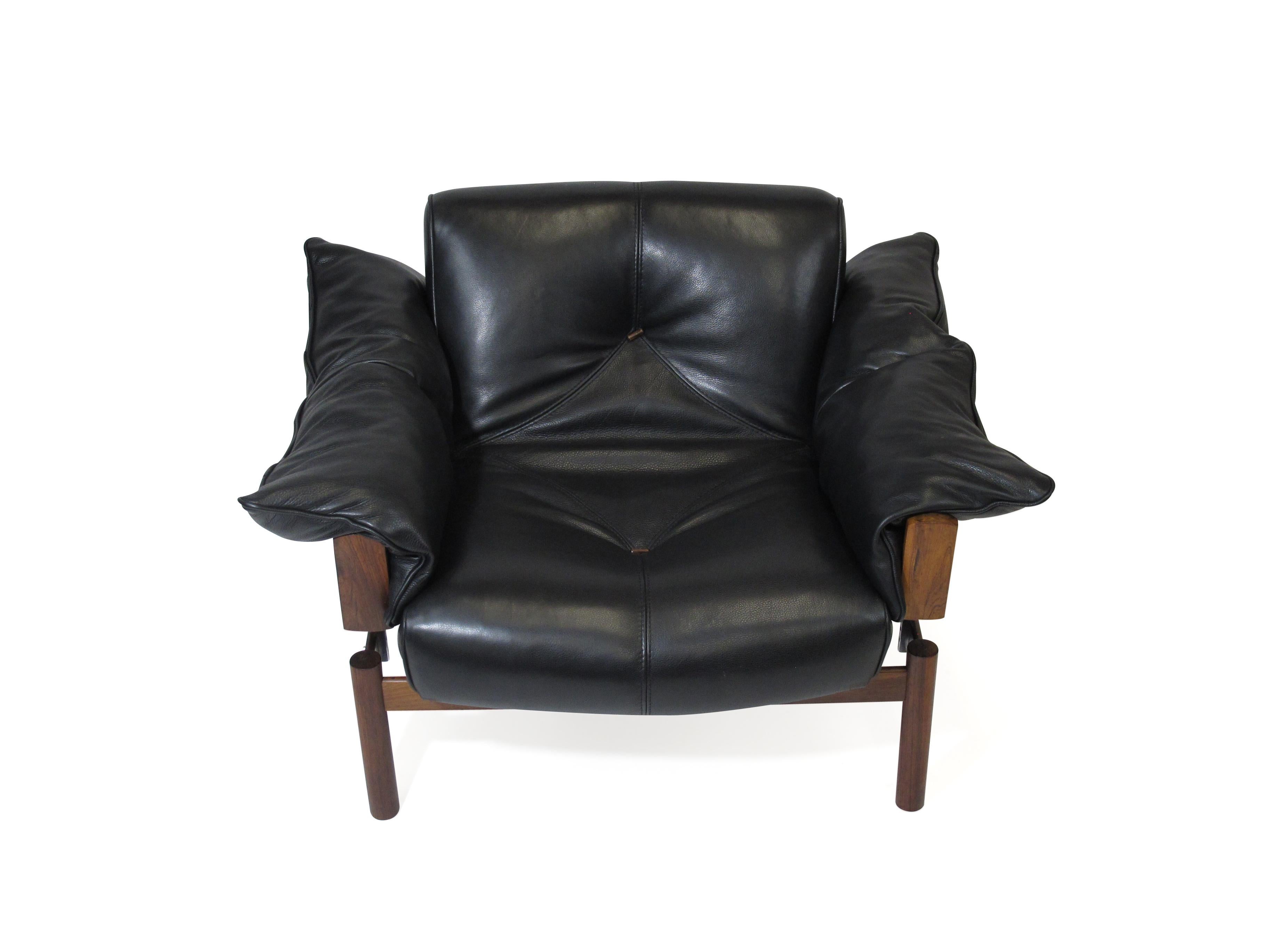 20th Century 1960 Percival Lafer Brazilian Rosewood Sofa and Chair in Black Leather