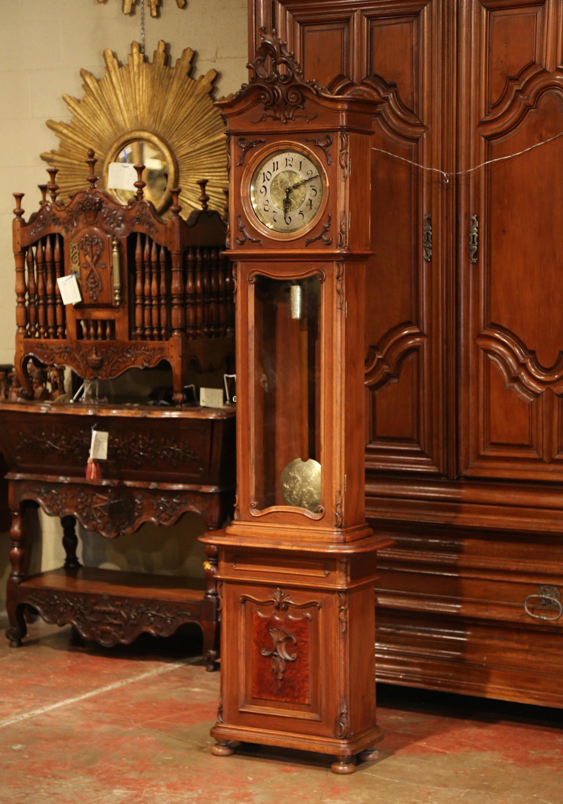 19th Century French Louis XV Carved Walnut Grandfather Clock from Lyon 1
