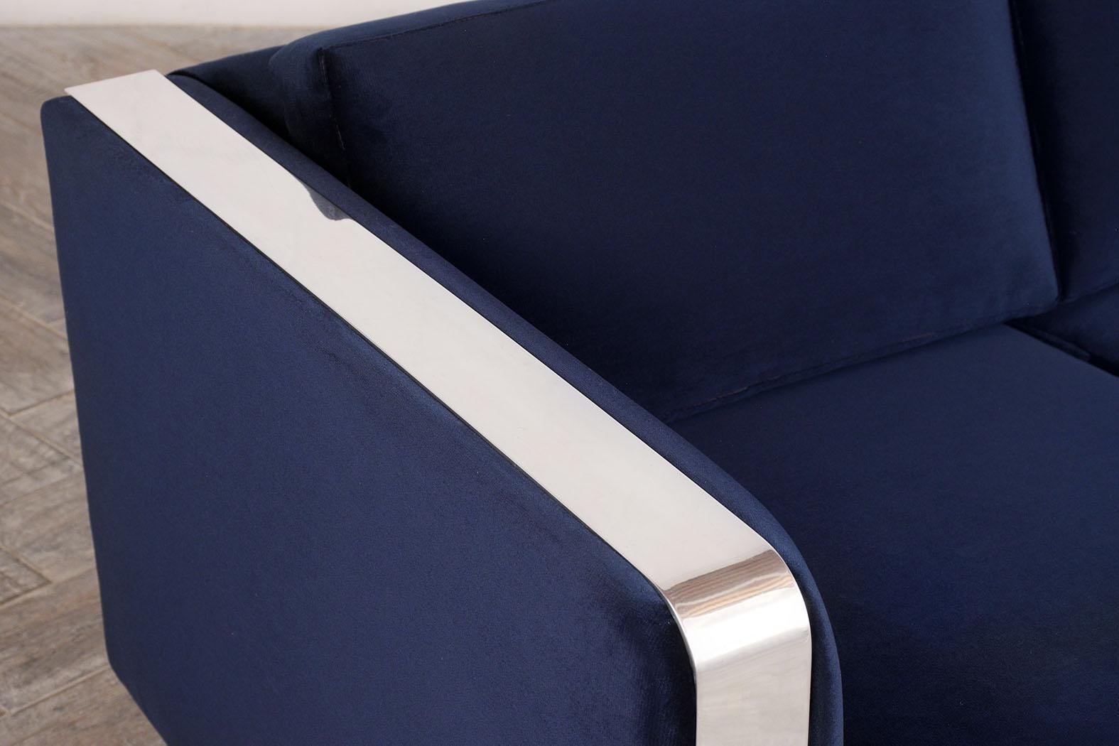 Mid-20th Century Milo Baughman Style Velvet Sofa