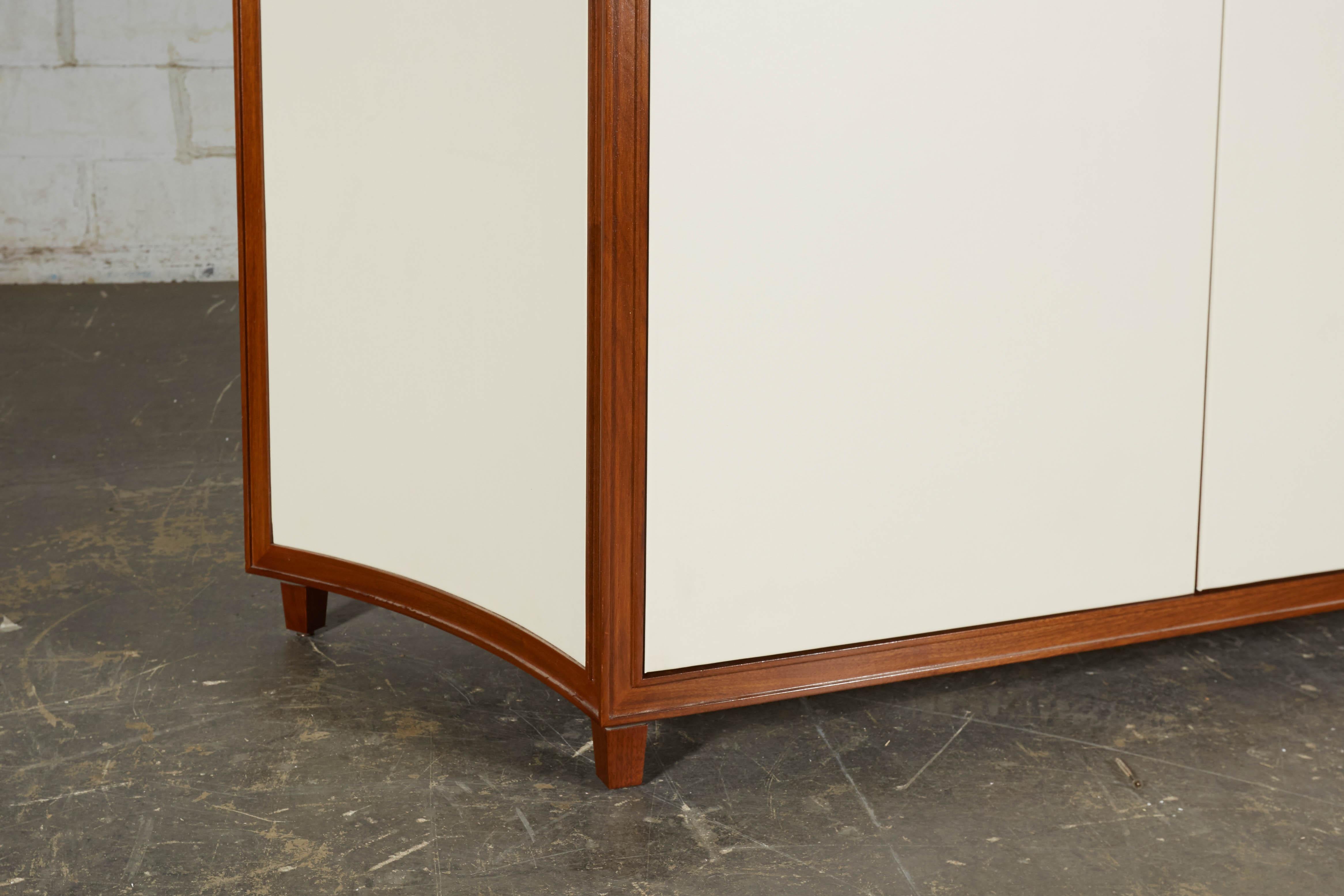 Faux Leather Neoclassical Mahogany and Faux Parchment Media Cabinet