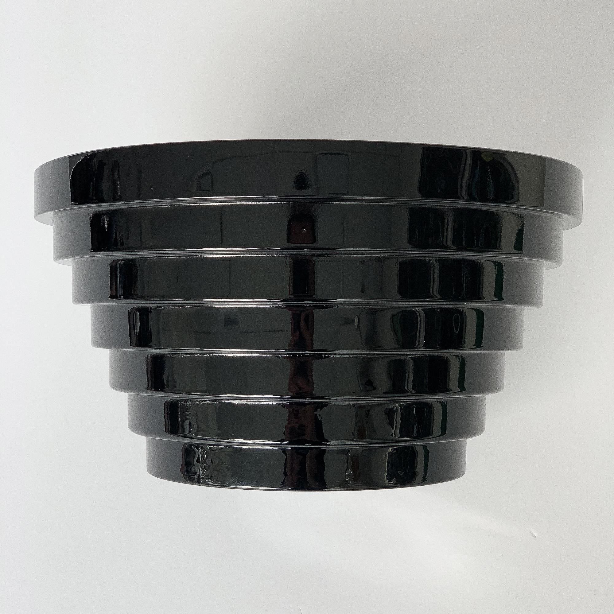Modernist Italian Stepped Black Glass Bowl 1