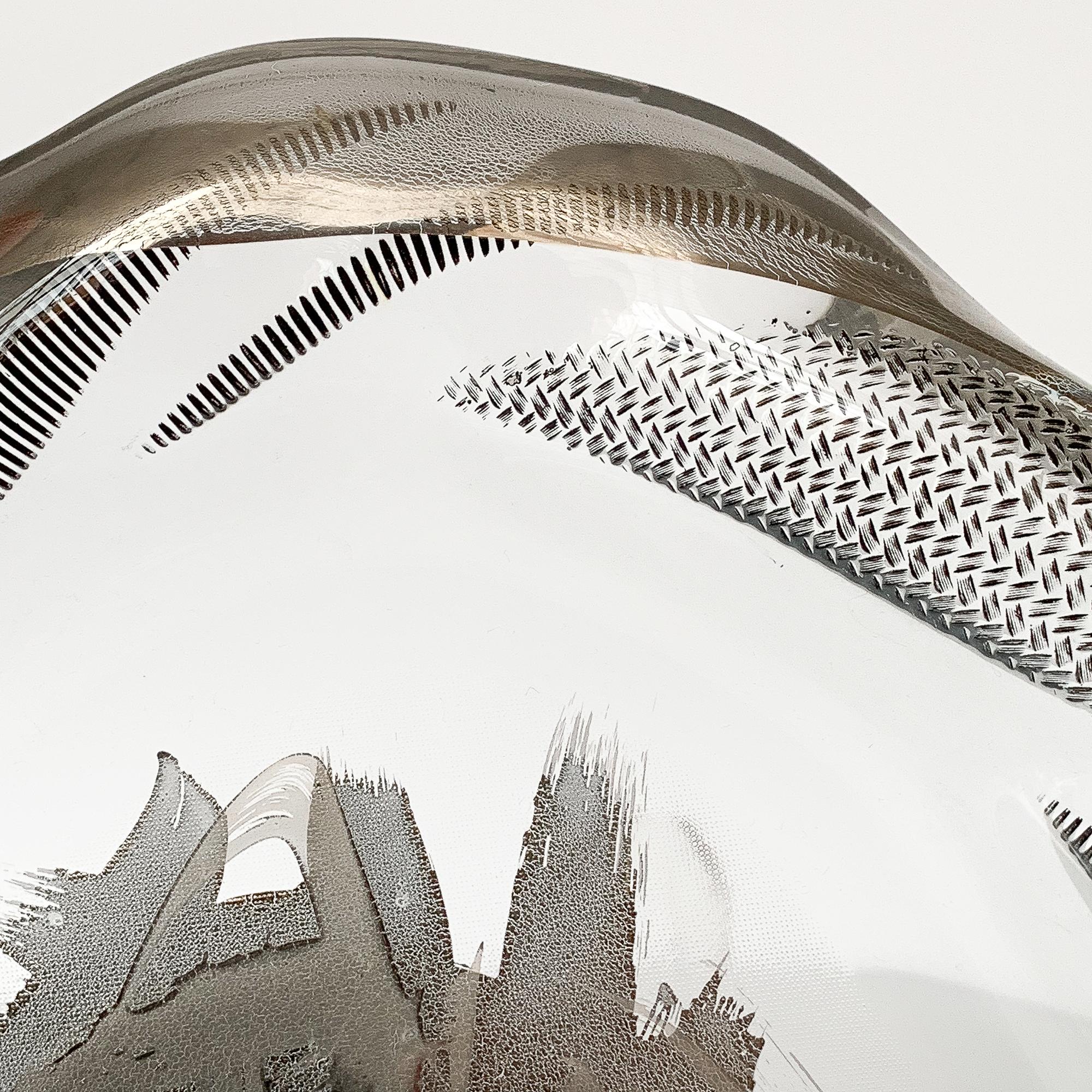 Unique Sculptural Art Glass Low Bowl with Silver Details 1