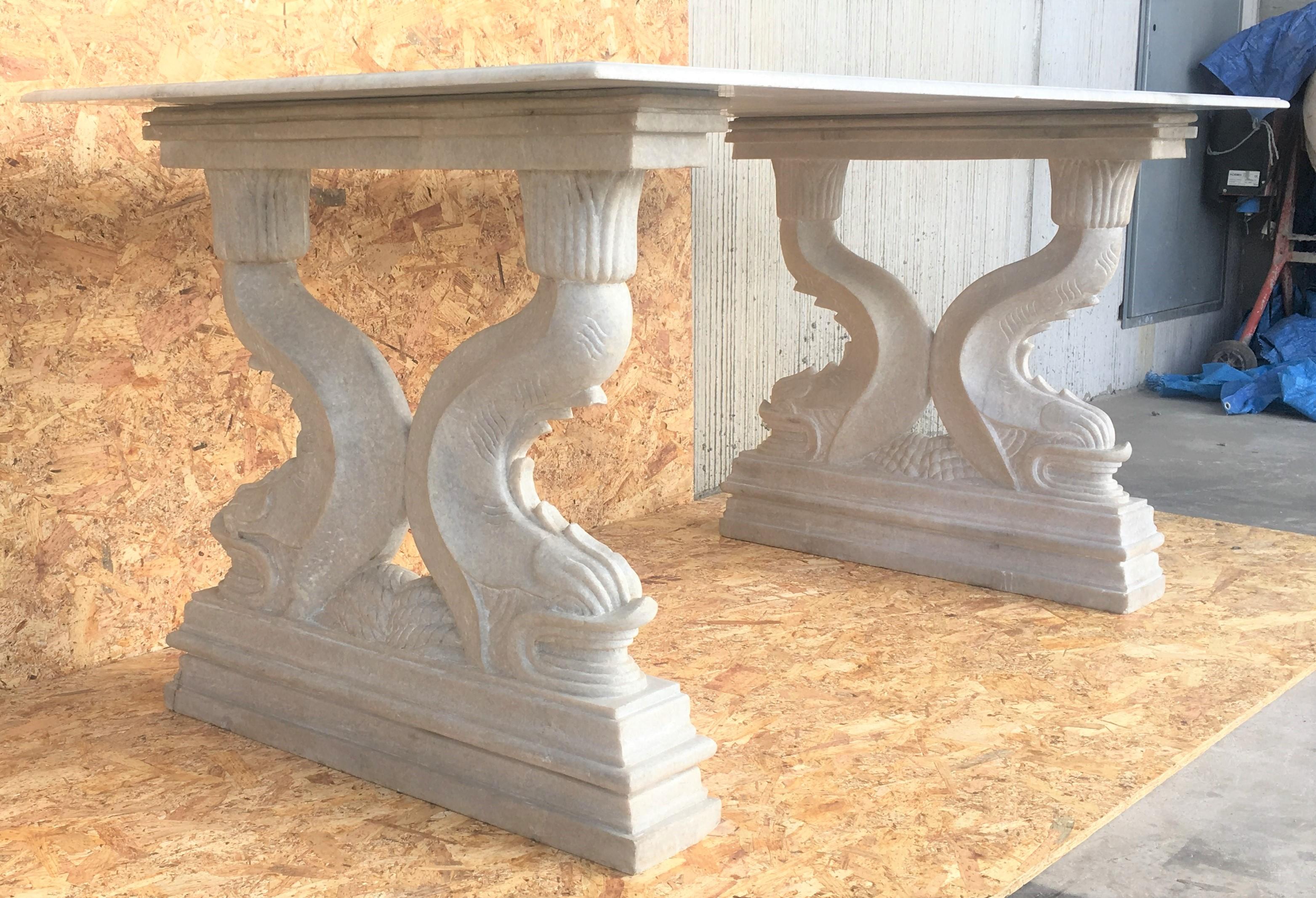 19th Century 19th Center or Dining Table in Carrara Marble