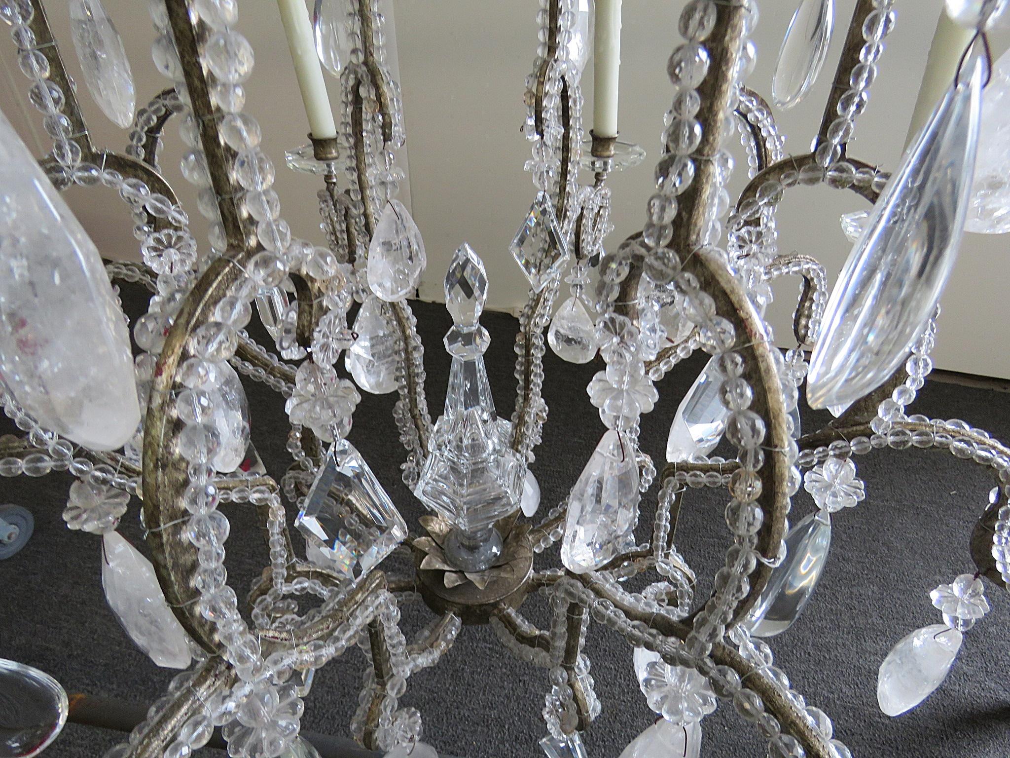 Metal Tall French Vintage Rock Crystal Birdcage Chandelier Attributed to Bagues