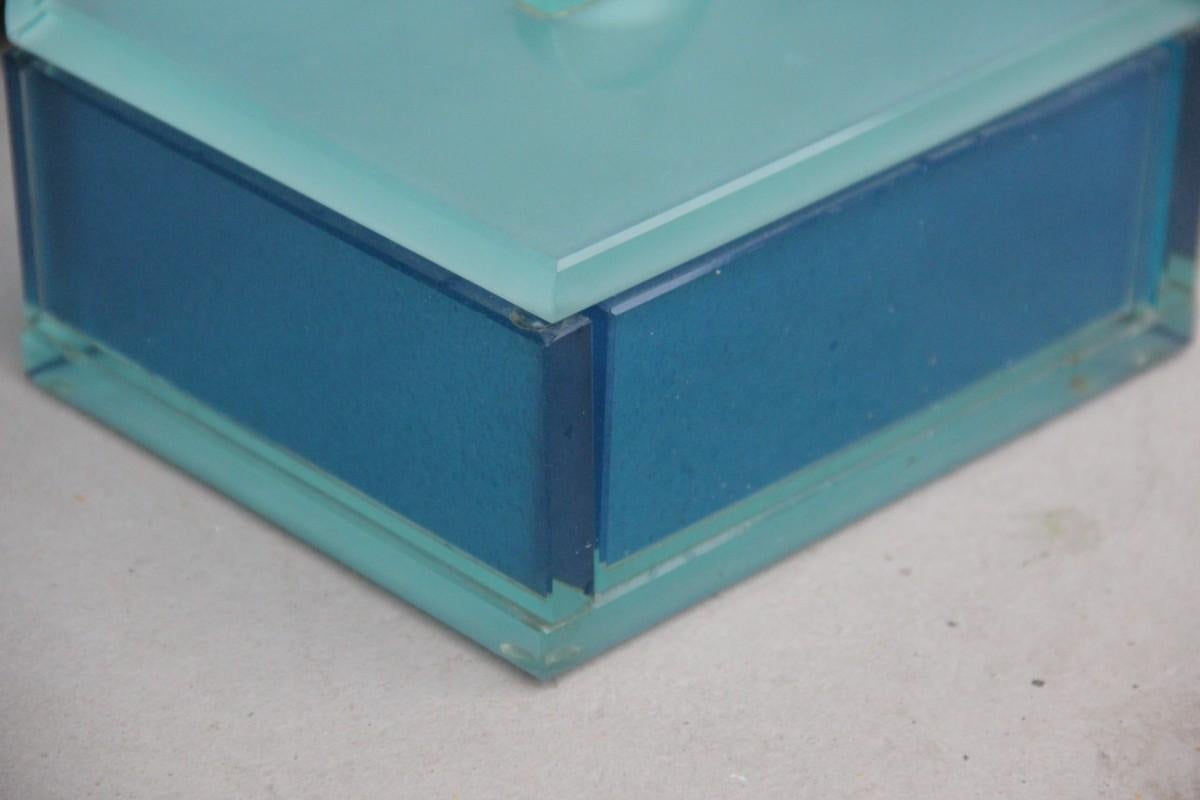 Art Glass Rectangular Box Blue Italy Design Glass Ettore Sottsass Attributed Fontana Arte