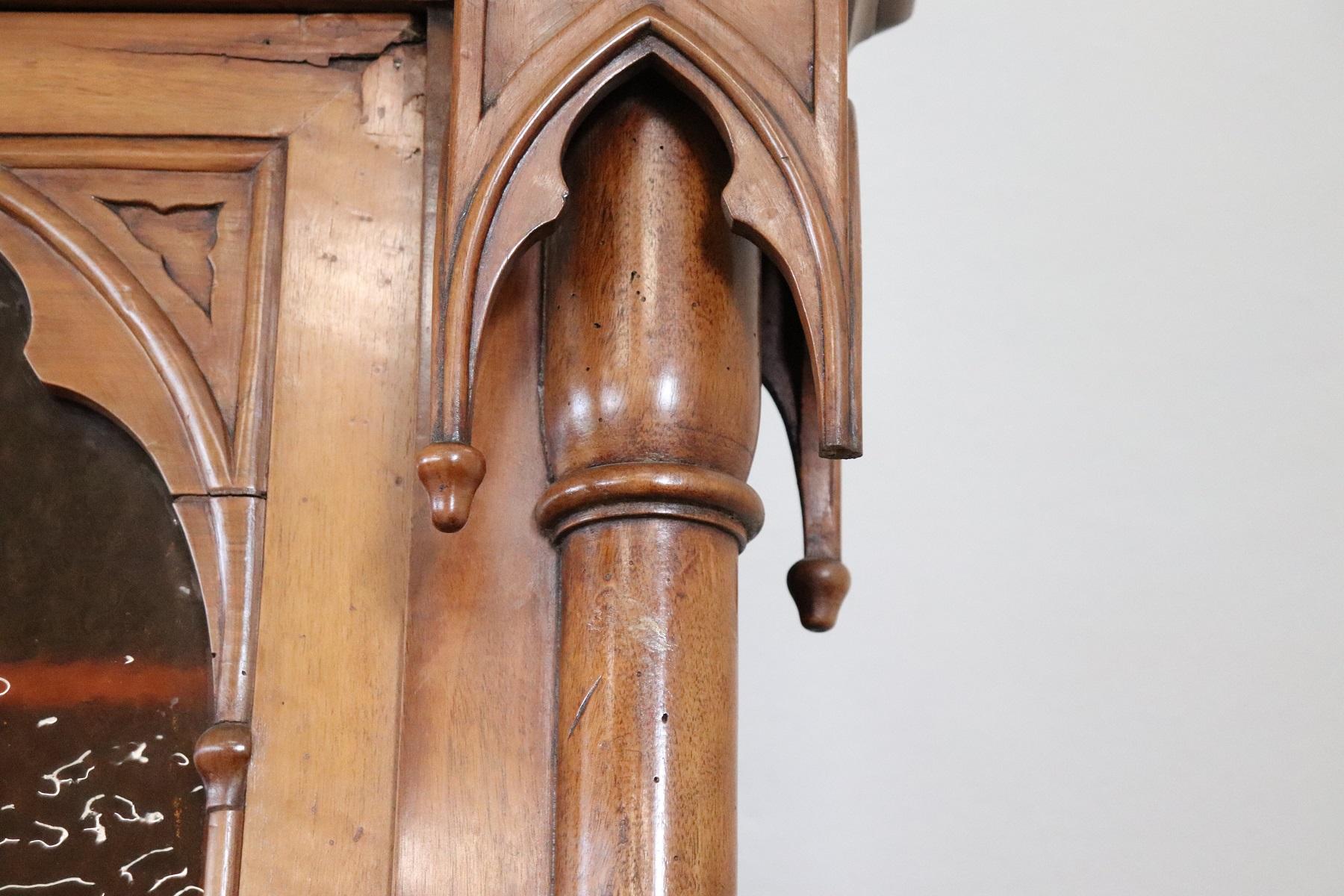 19th Century French Gothic Style Walnut Carved Bookcase or Sideboard 3
