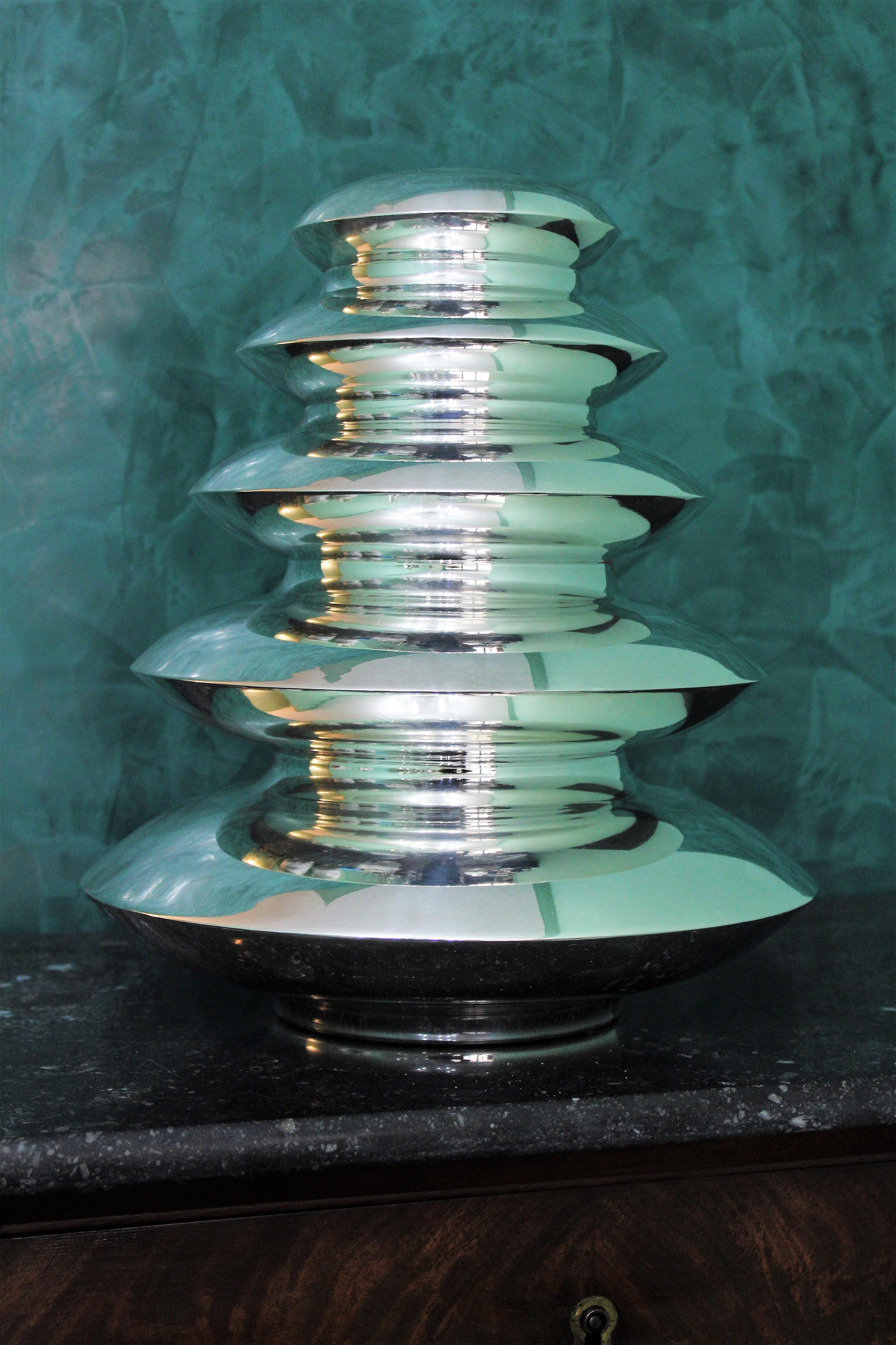 20th Century Geometrical Art Deco Italian Silver Vase, 1930s 4